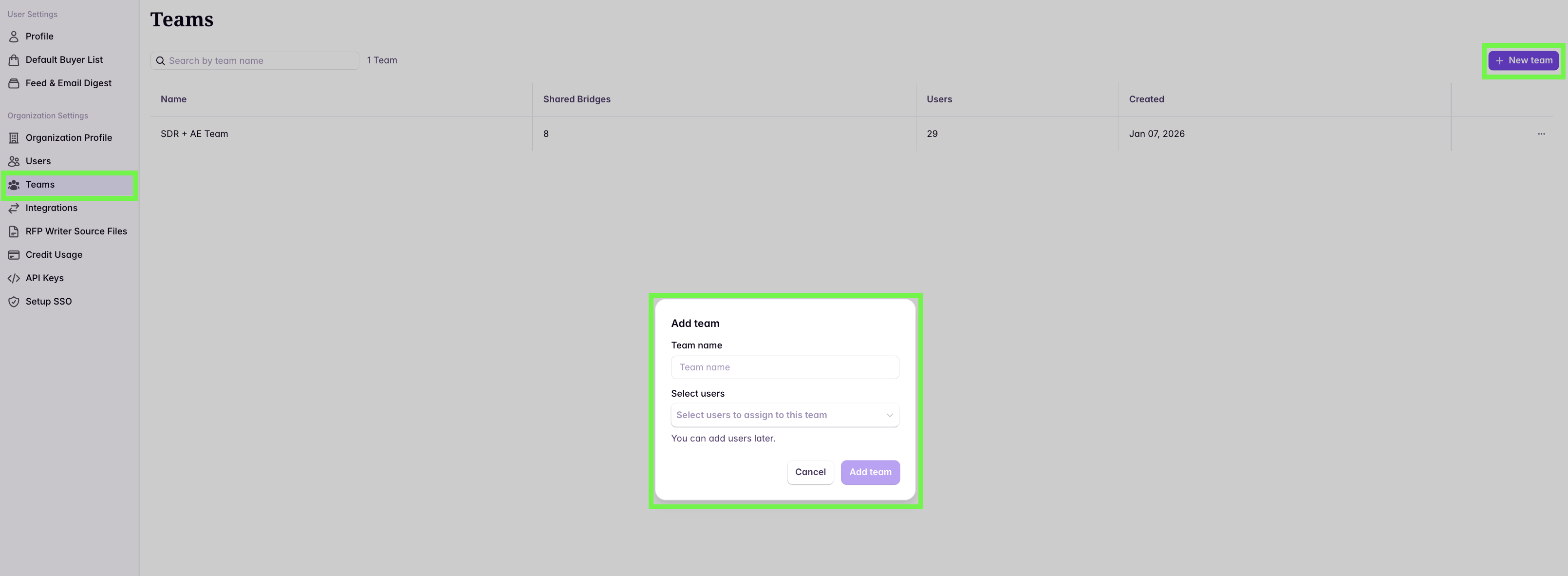 Bulk user assignment to a team using multi-select