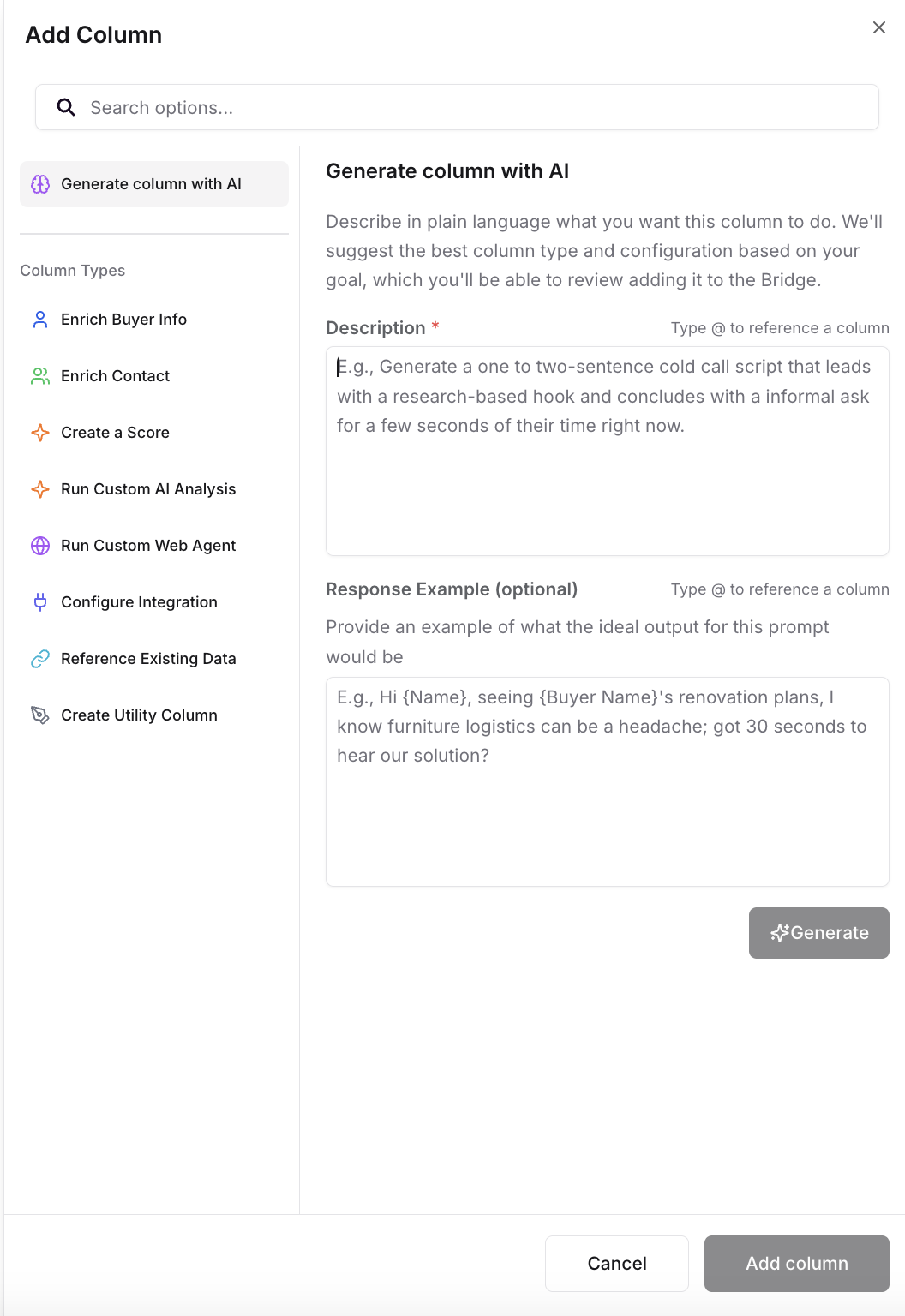 Adding columns to a Buyer Bridge
