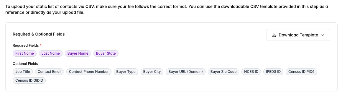 Downloading the CSV template