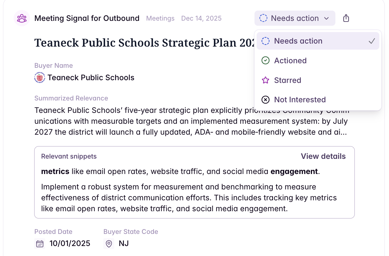 Signal status filter tabs in a bridge