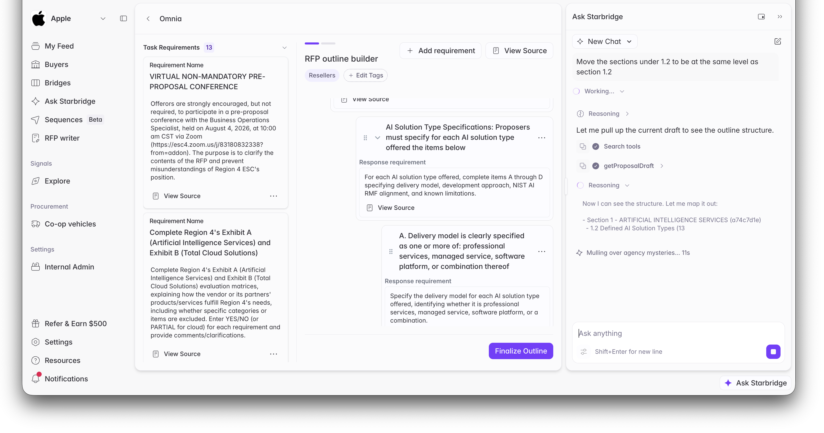 Restructuring the outline via chat