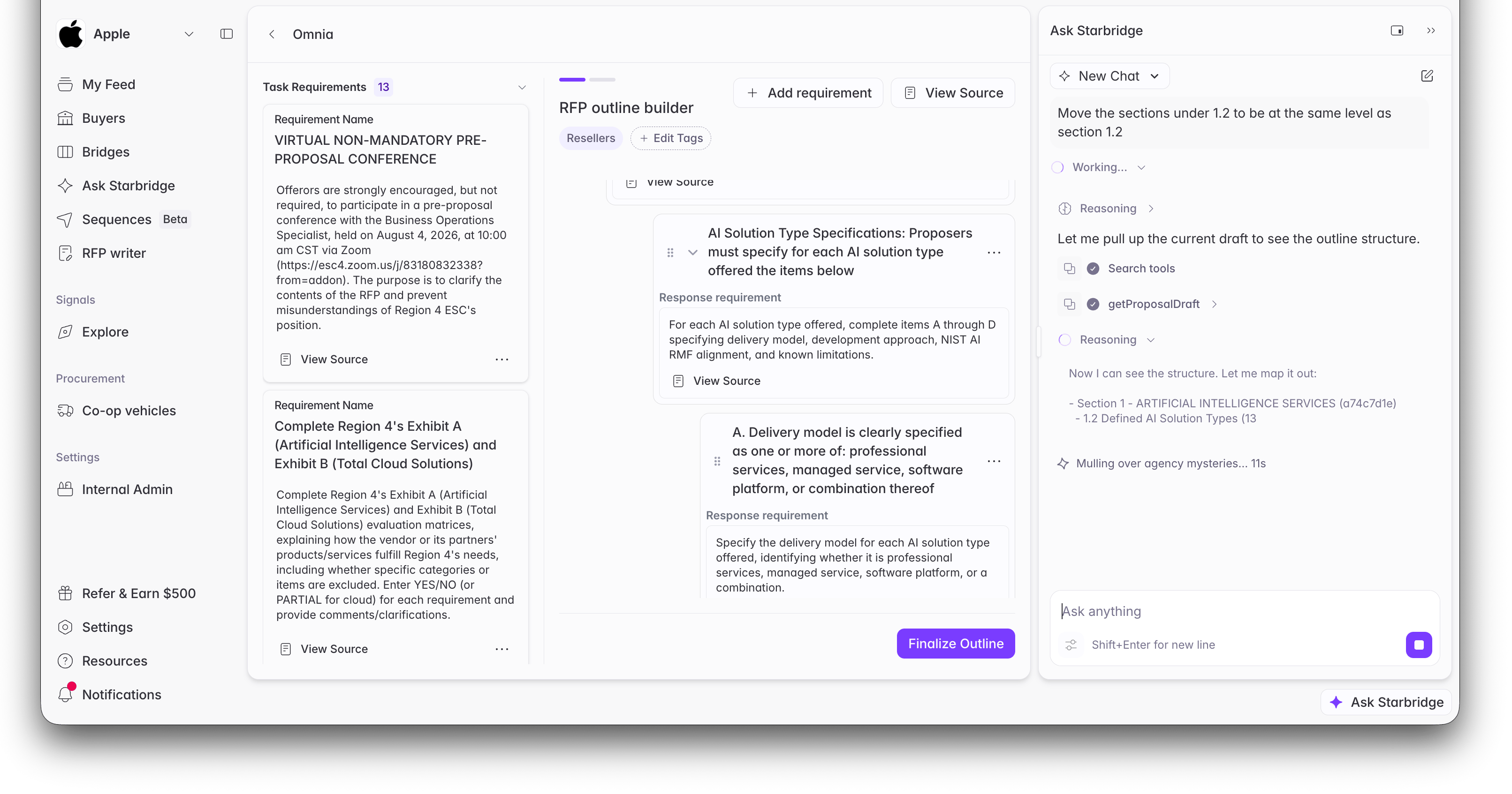 Restructuring the outline via chat