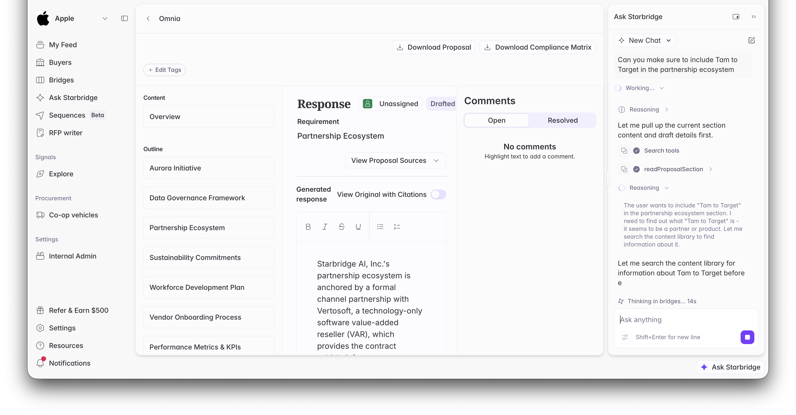 Editing a section via chat