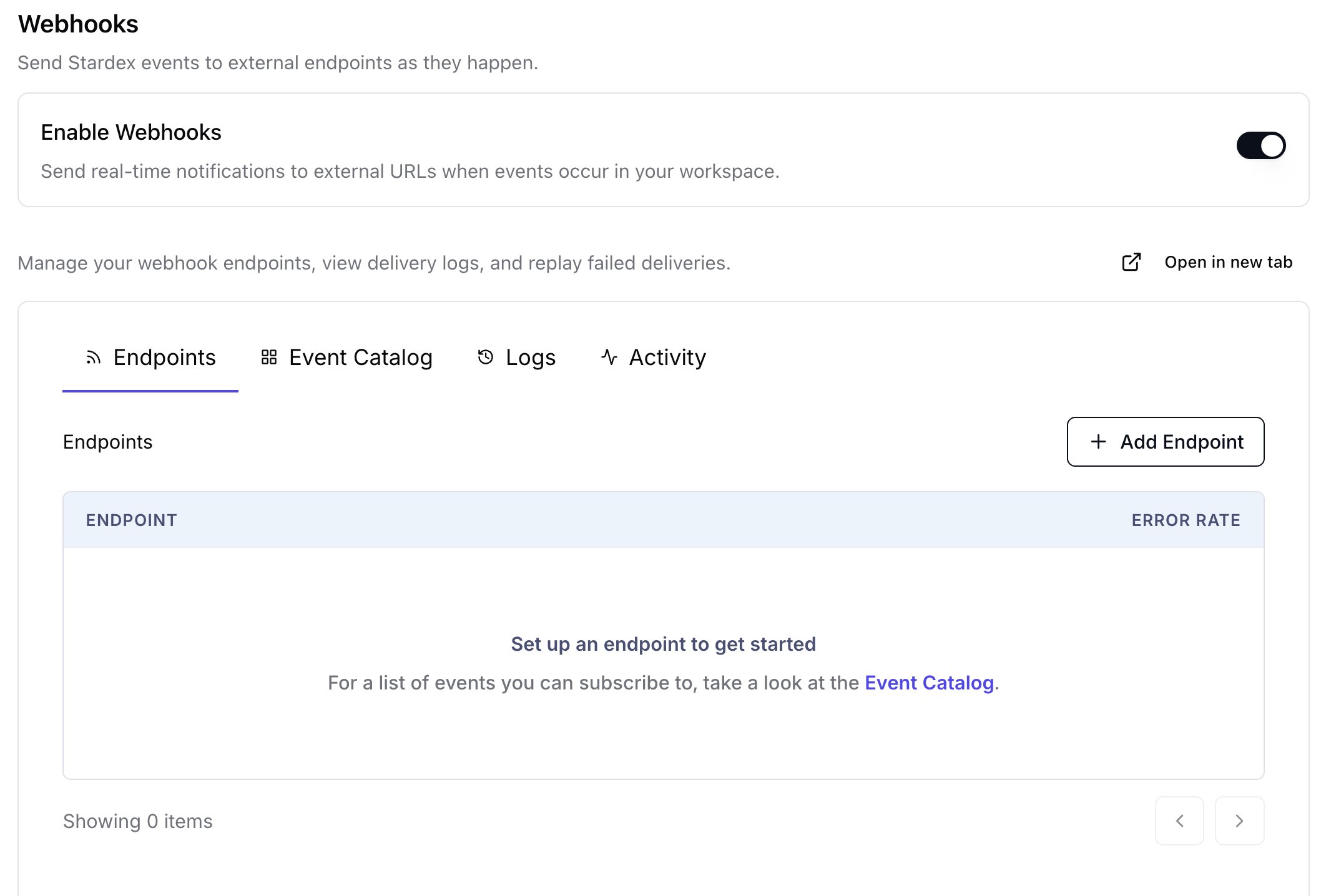 Webhooks section on API access & Webhooks