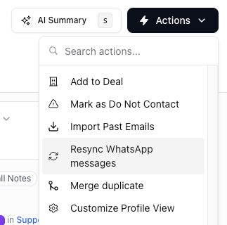 Resync WhatsApp messages on a person profile