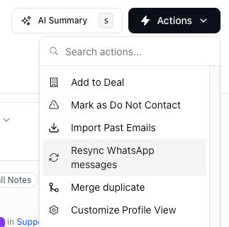 Resync WhatsApp messages on a person profile