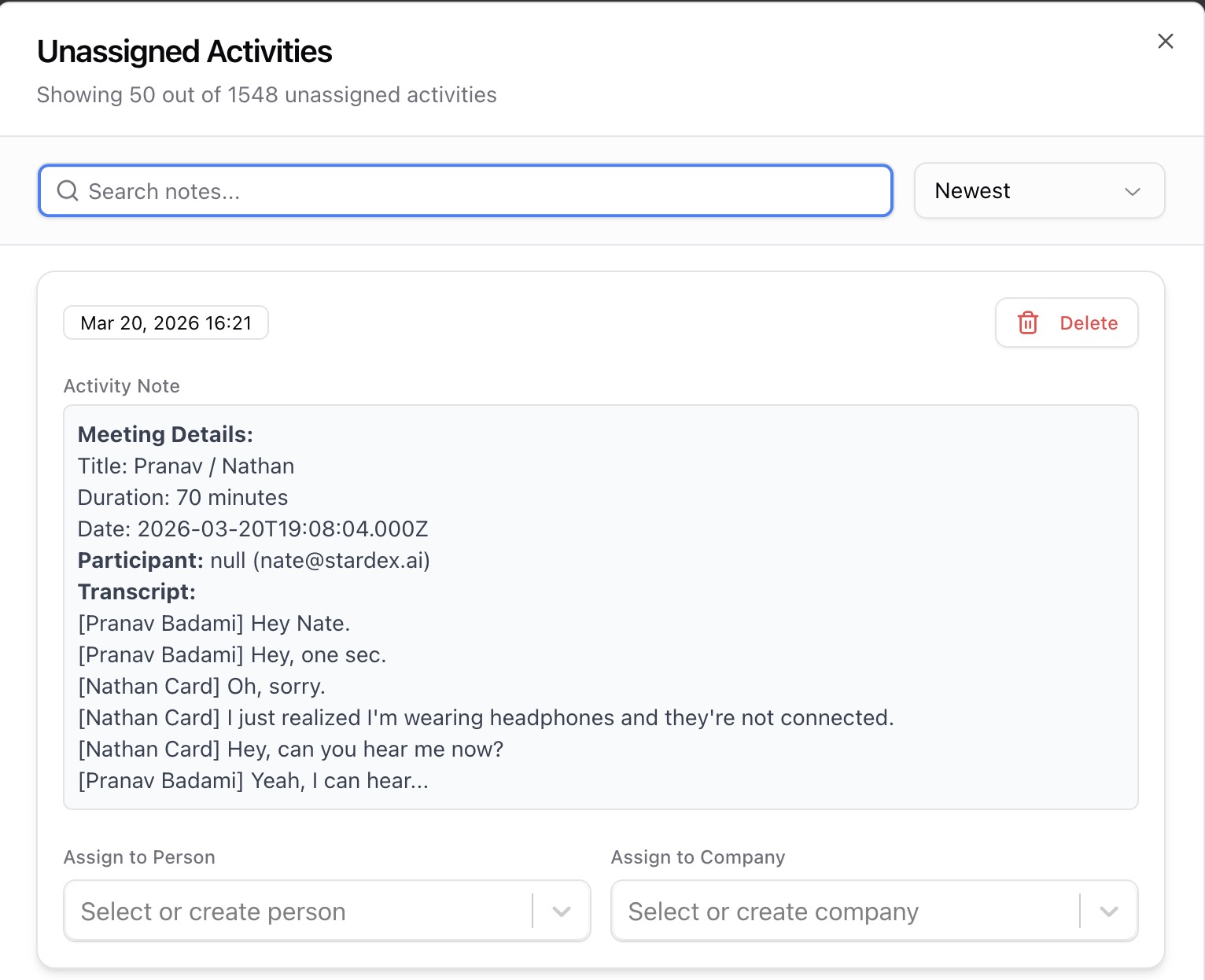 Unassigned Activities (admins only) — screenshot 4