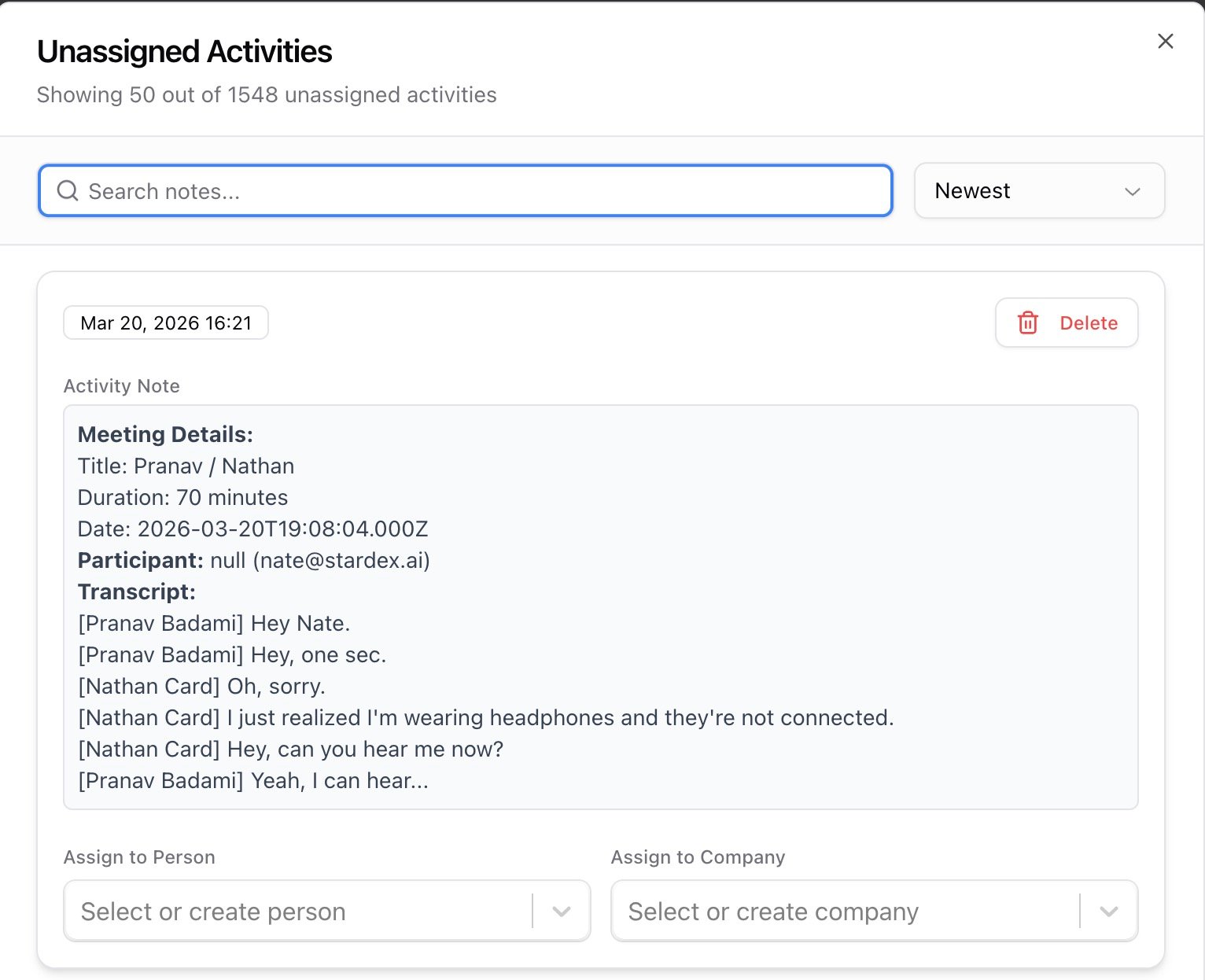 Unassigned Activities (admins only) — screenshot 4
