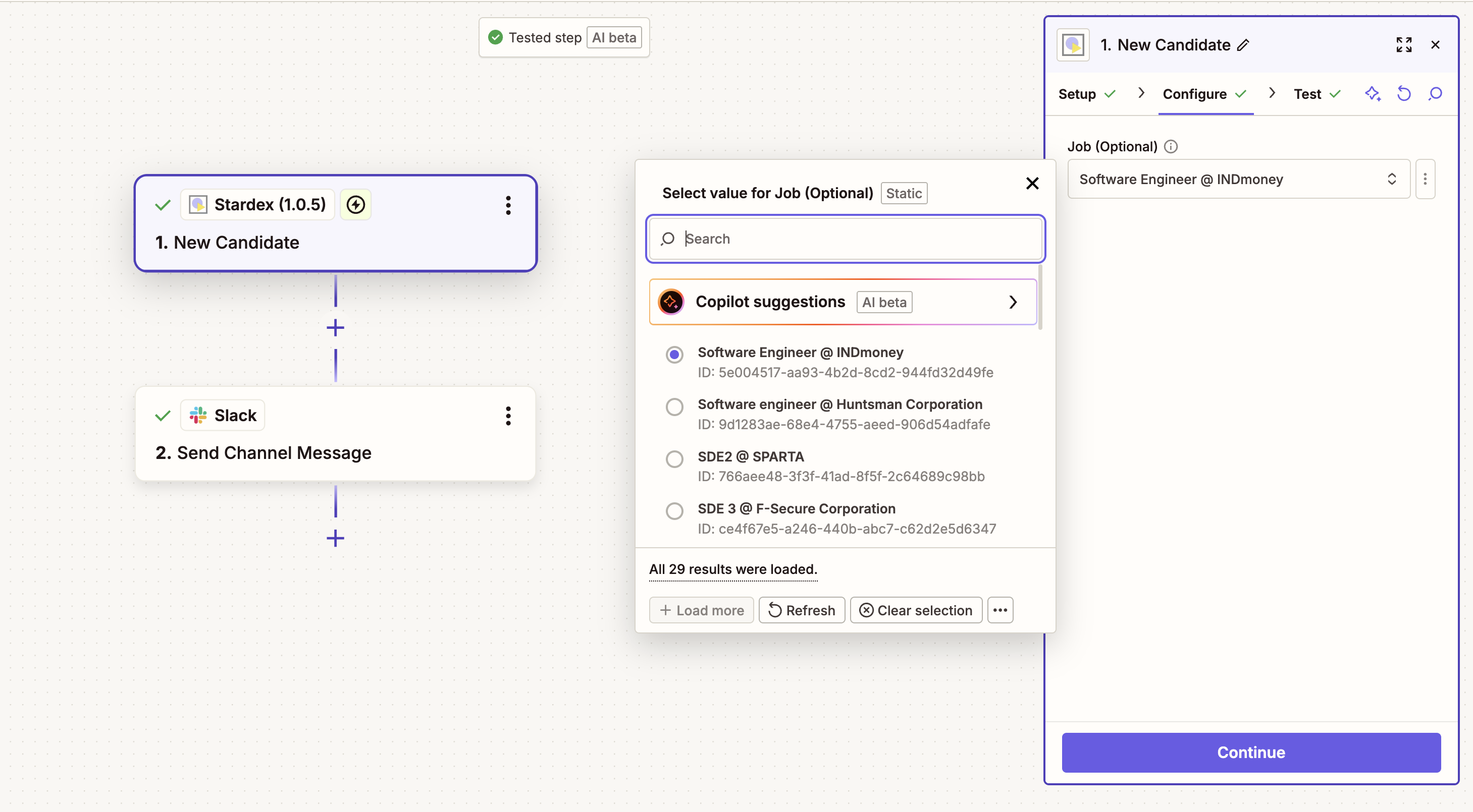 Example: Send Slack notification when a new candidate is added — screenshot 6