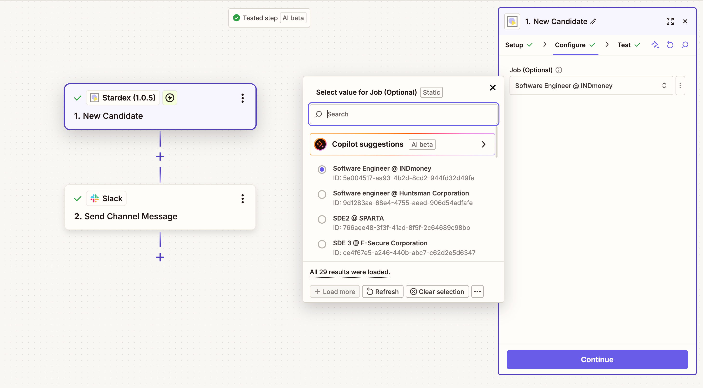 Example: Send Slack notification when a new candidate is added — screenshot 6