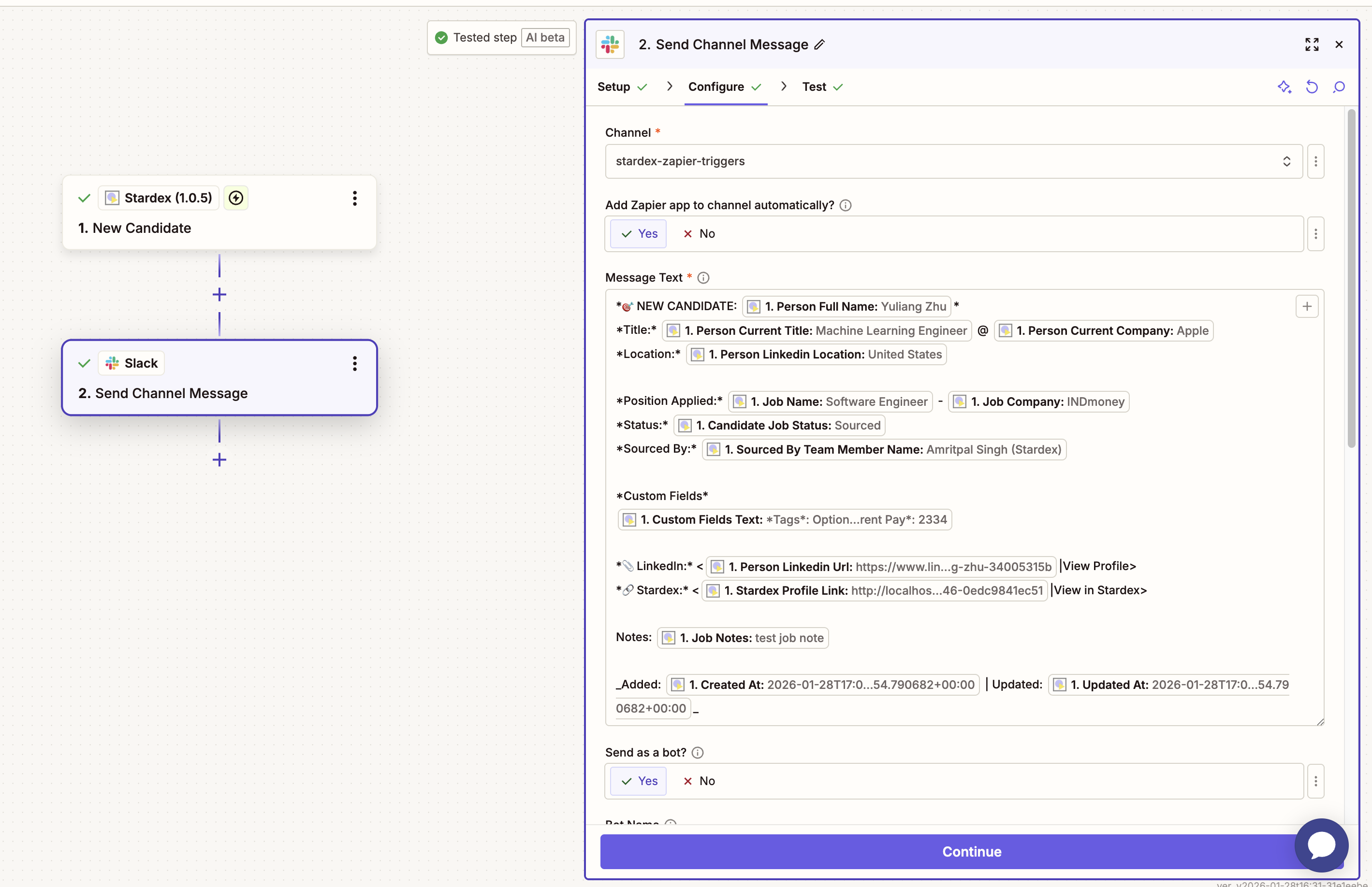 Example: Send Slack notification when a new candidate is added — screenshot 7