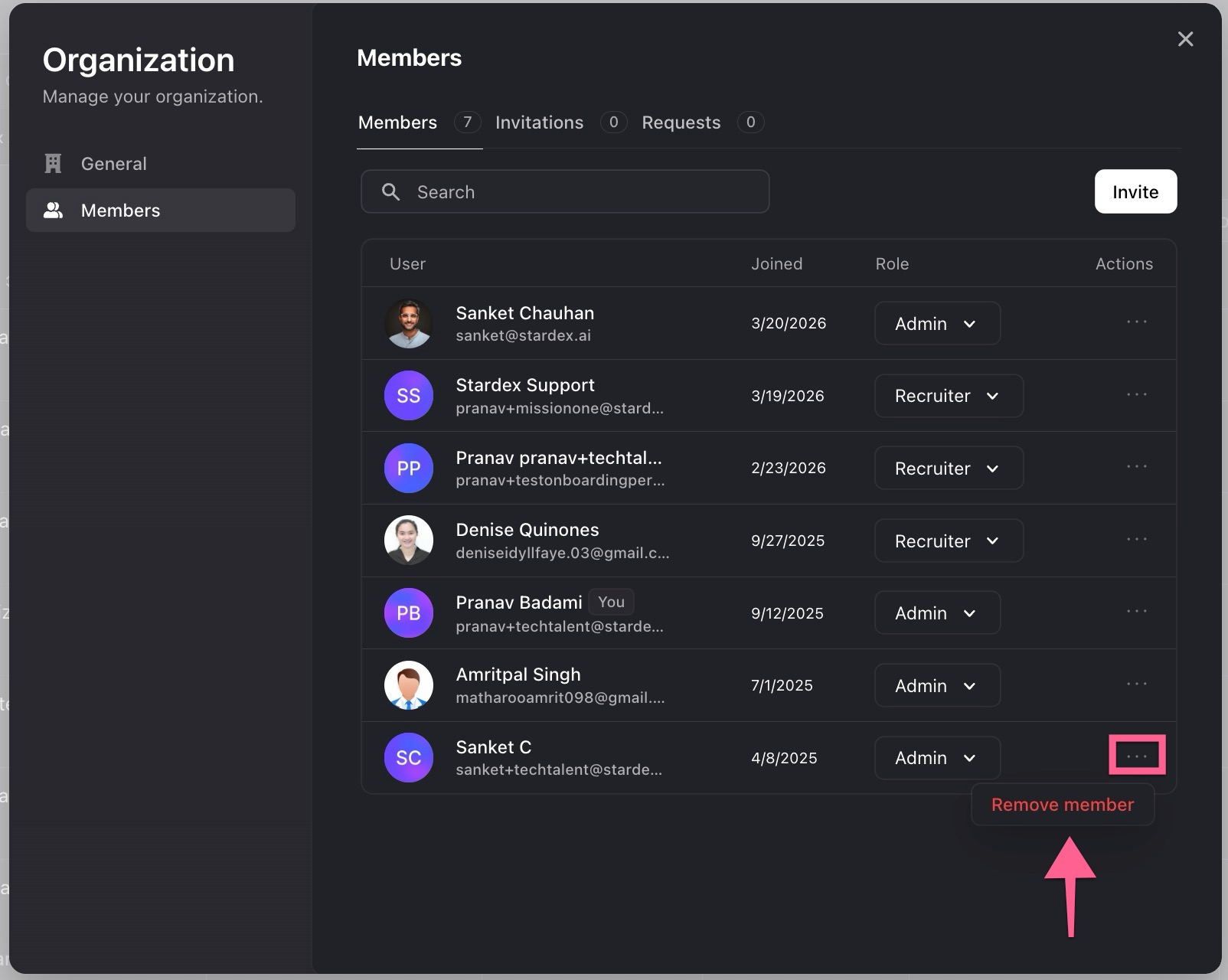 Adding / Removing team members to your account — screenshot 7