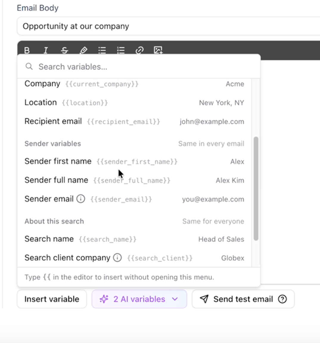 Lots of options, including “Search name” and “Search client company”