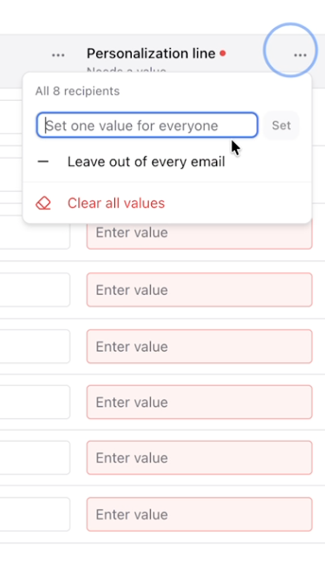 Set all to the same value or clear out all values intentionally