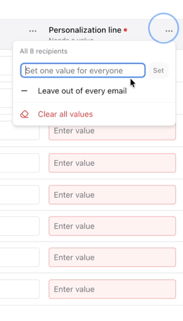 Set all to the same value or clear out all values intentionally