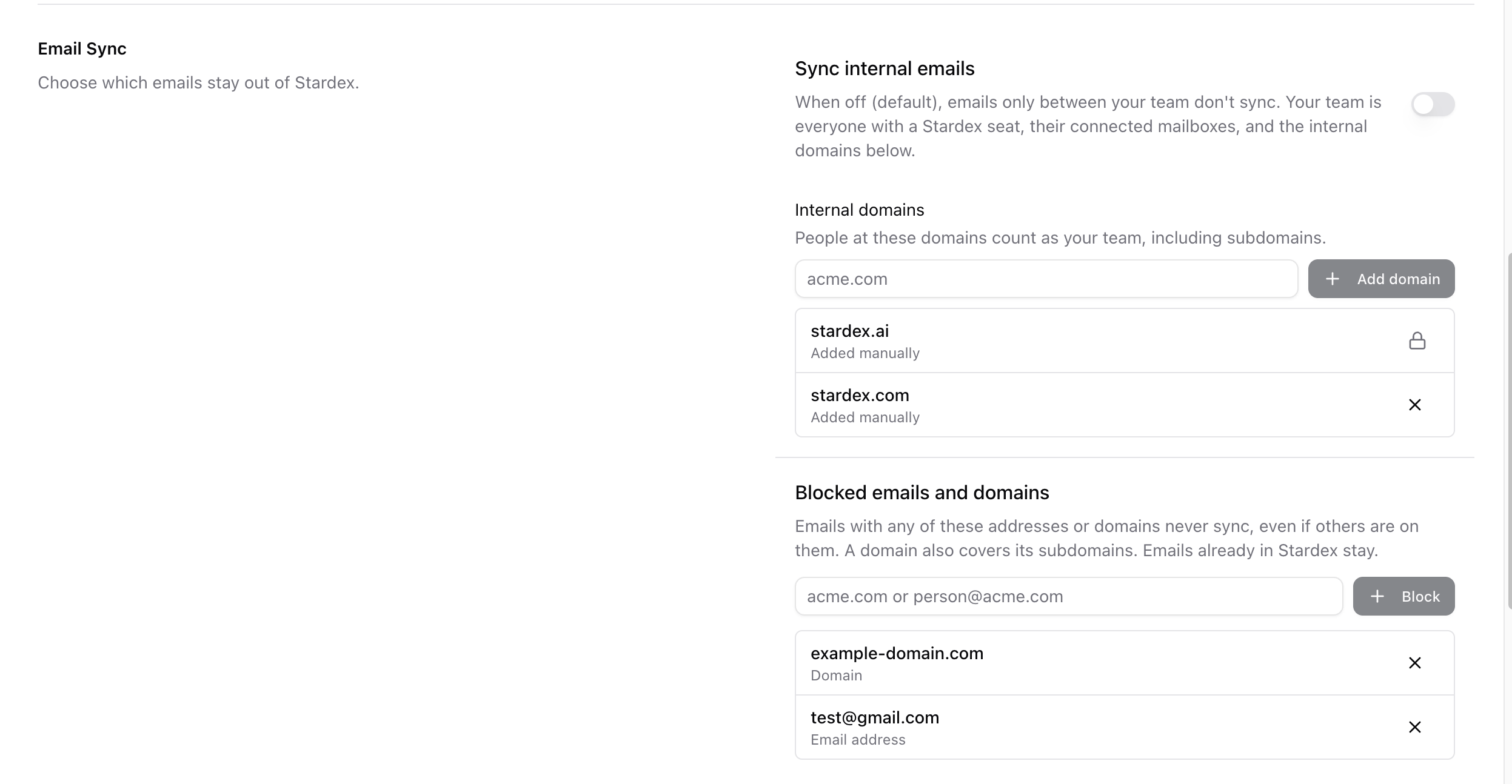Blocking domains and email addresses from syncing — screenshot 1
