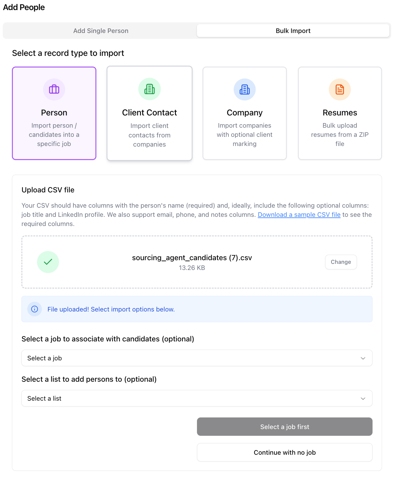 Bulk import candidates / clients / companies / resumes — screenshot 5