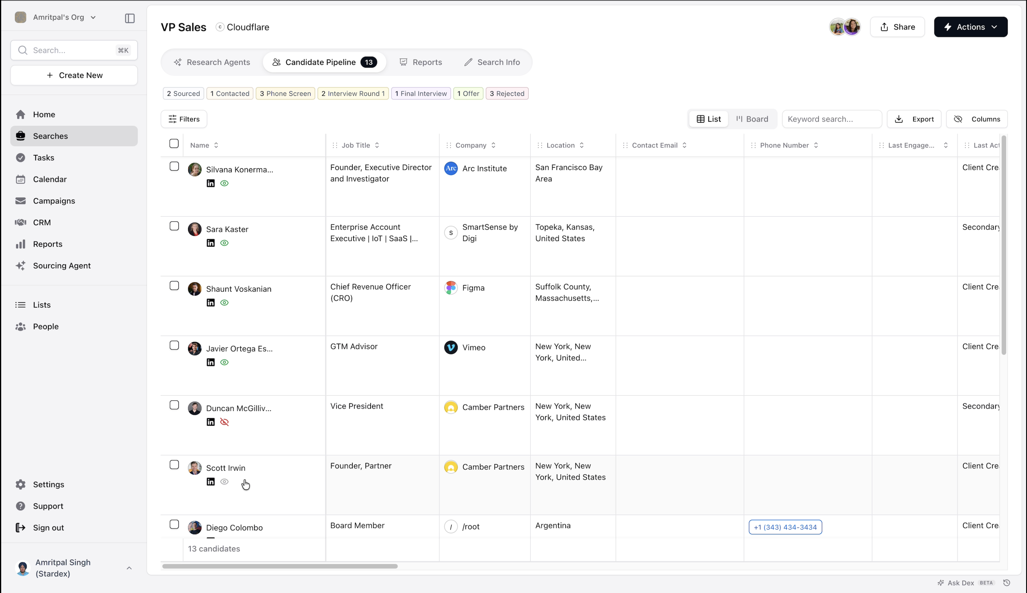 Show or hide individual candidates — screenshot 12