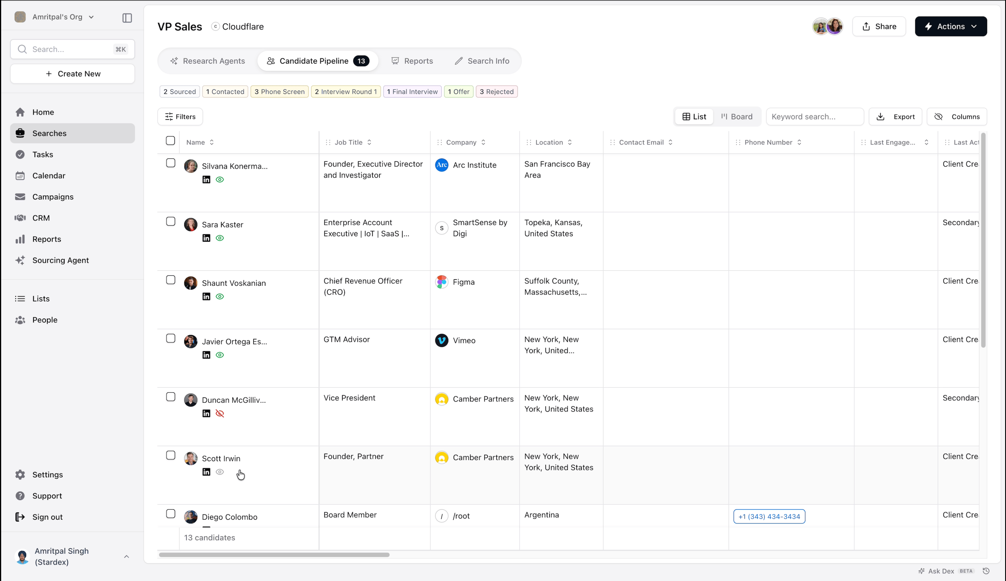 Show or hide individual candidates — screenshot 12