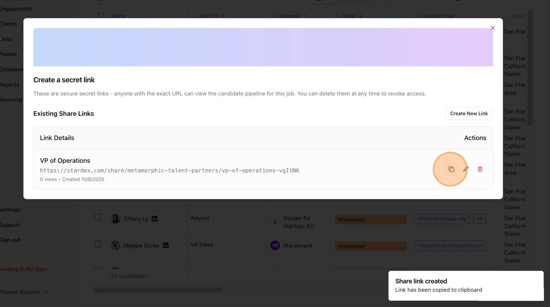 Creating a client sharable link from a job — screenshot 11