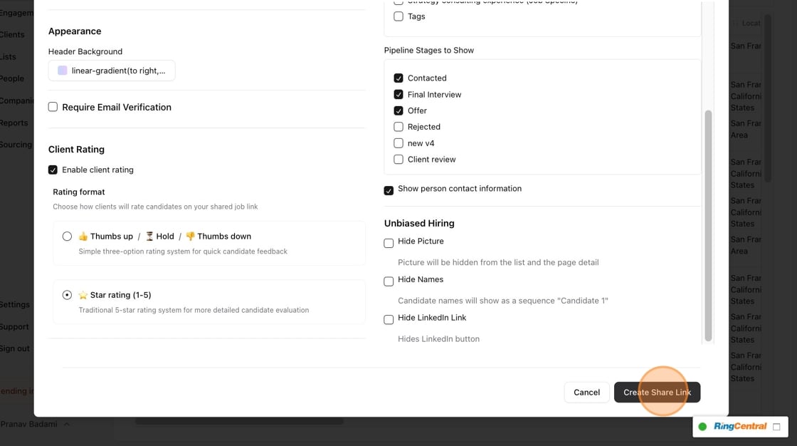 Creating a client sharable link from a job — screenshot 10