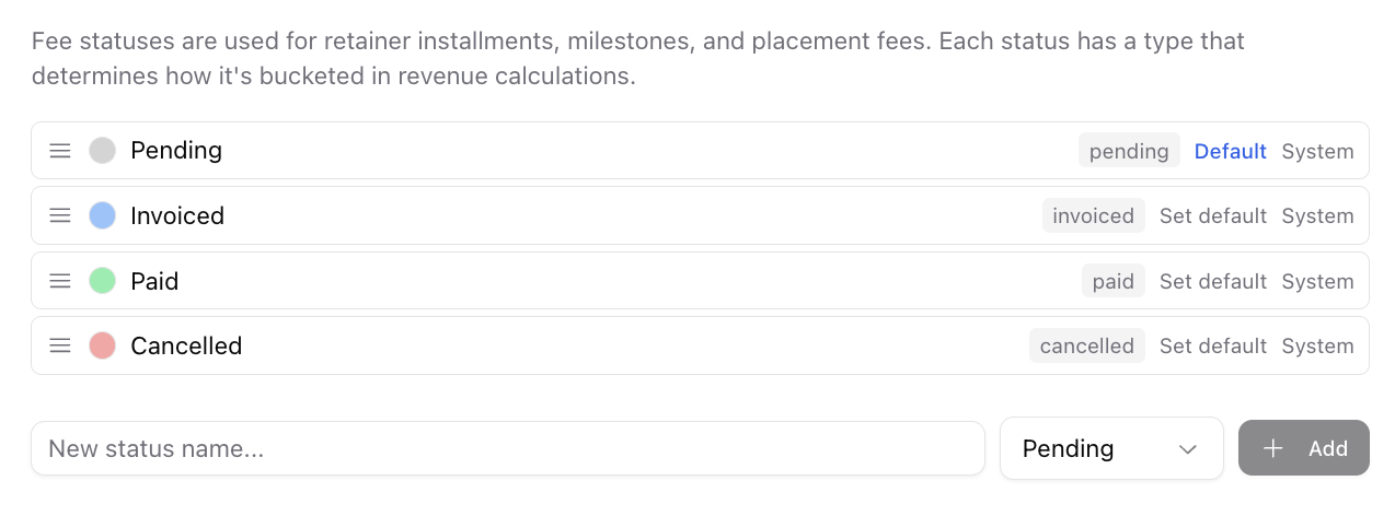 Fee statuses — screenshot 2