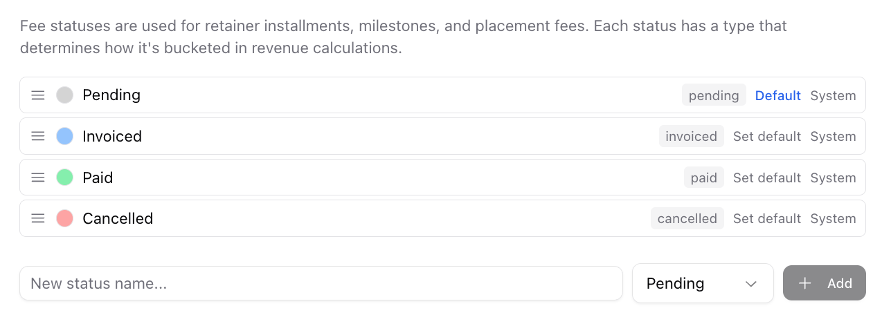 Fee statuses — screenshot 2