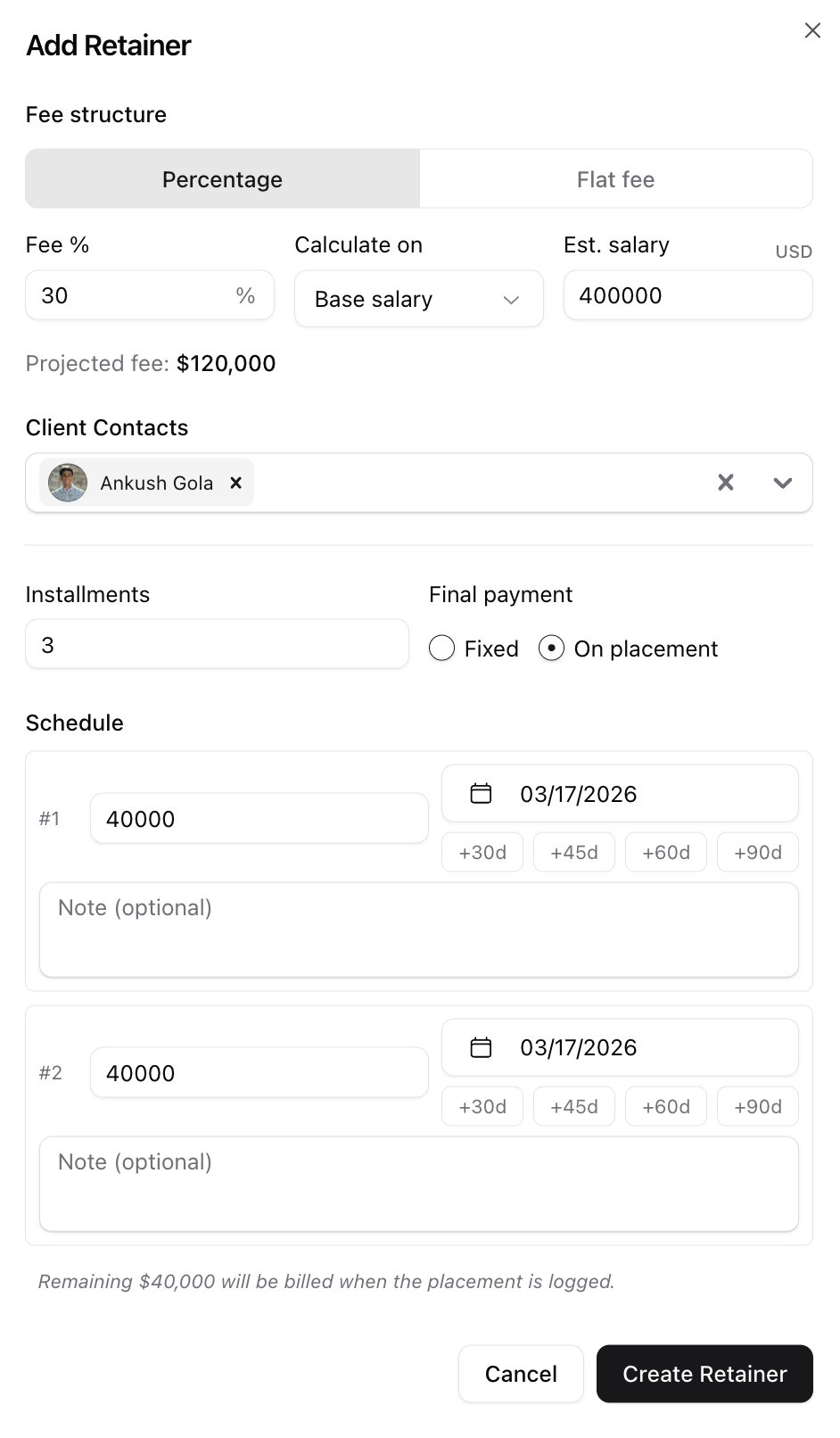 Creating a retainer — screenshot 4