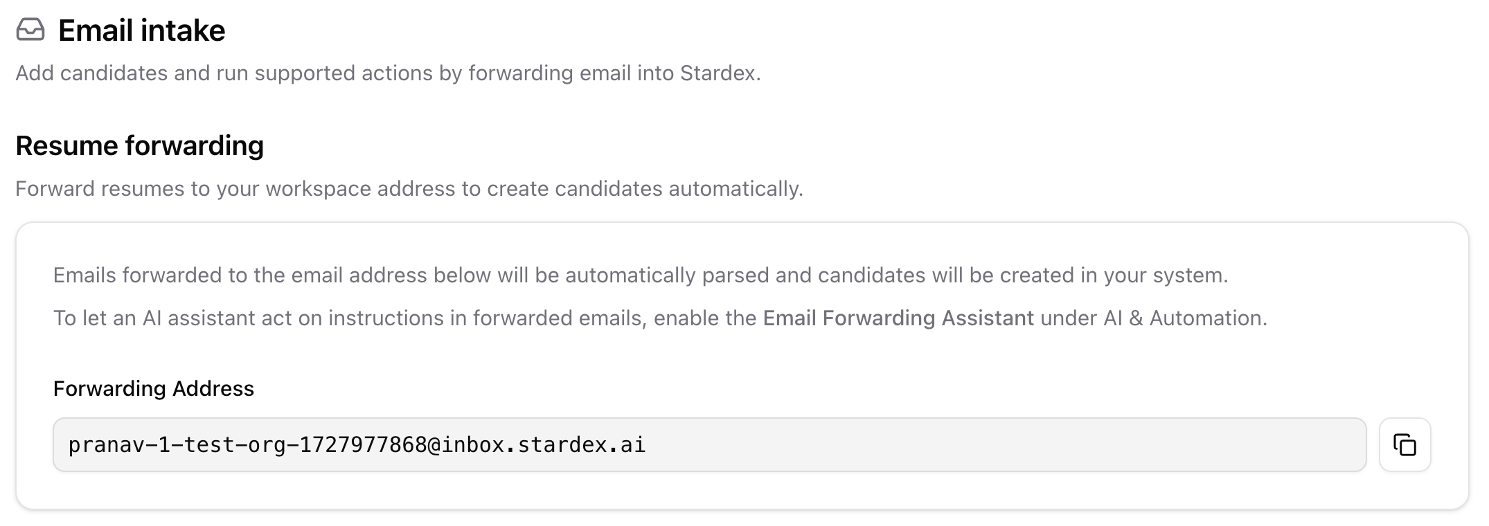Email intake Resume Forwarding section