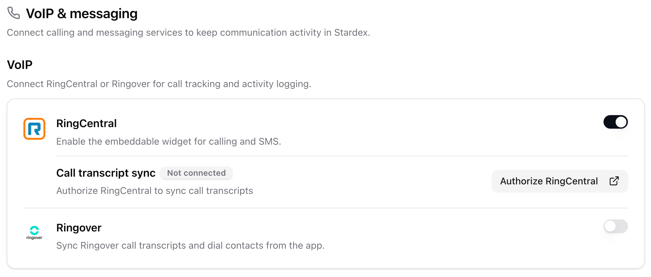 VoIP & messaging with RingCentral and Ringover cards