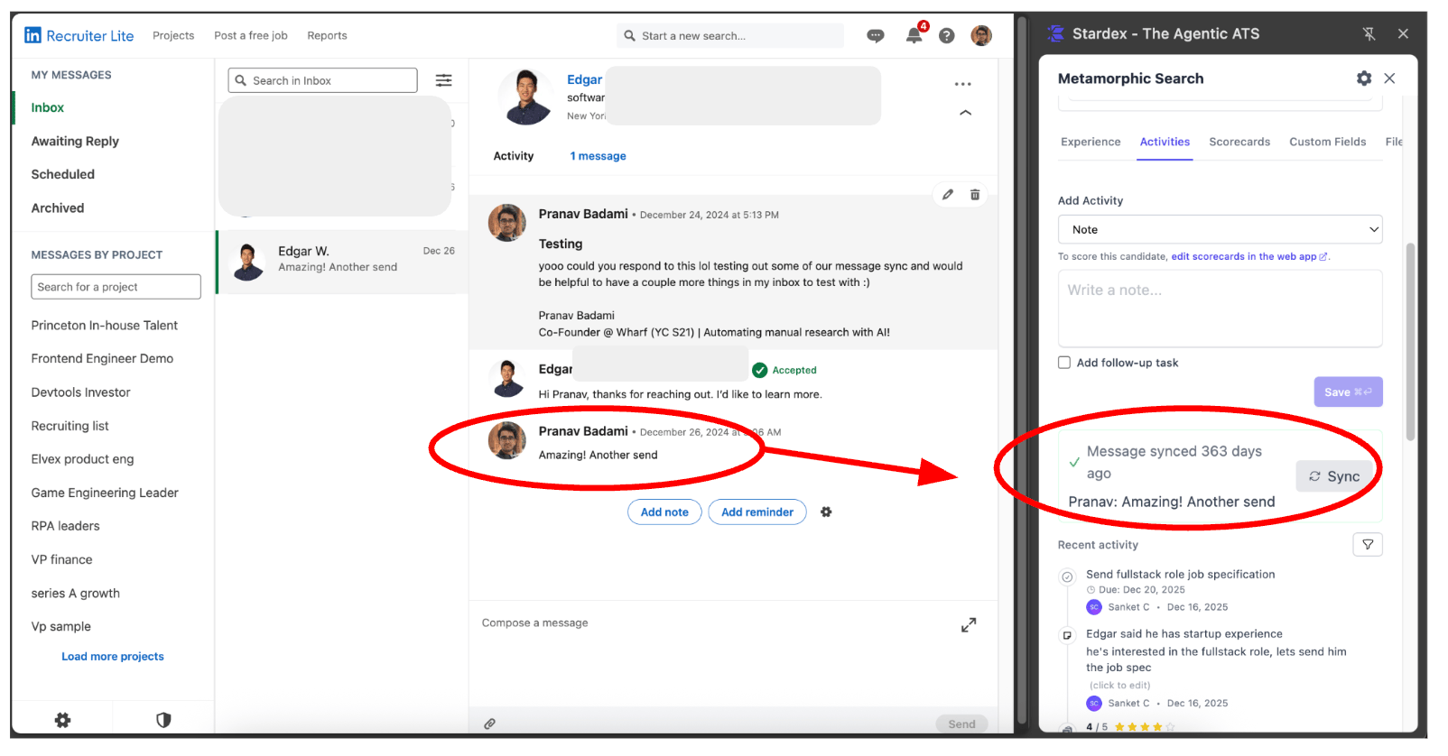 Syncing LinkedIn Messages into Stardex — screenshot 2
