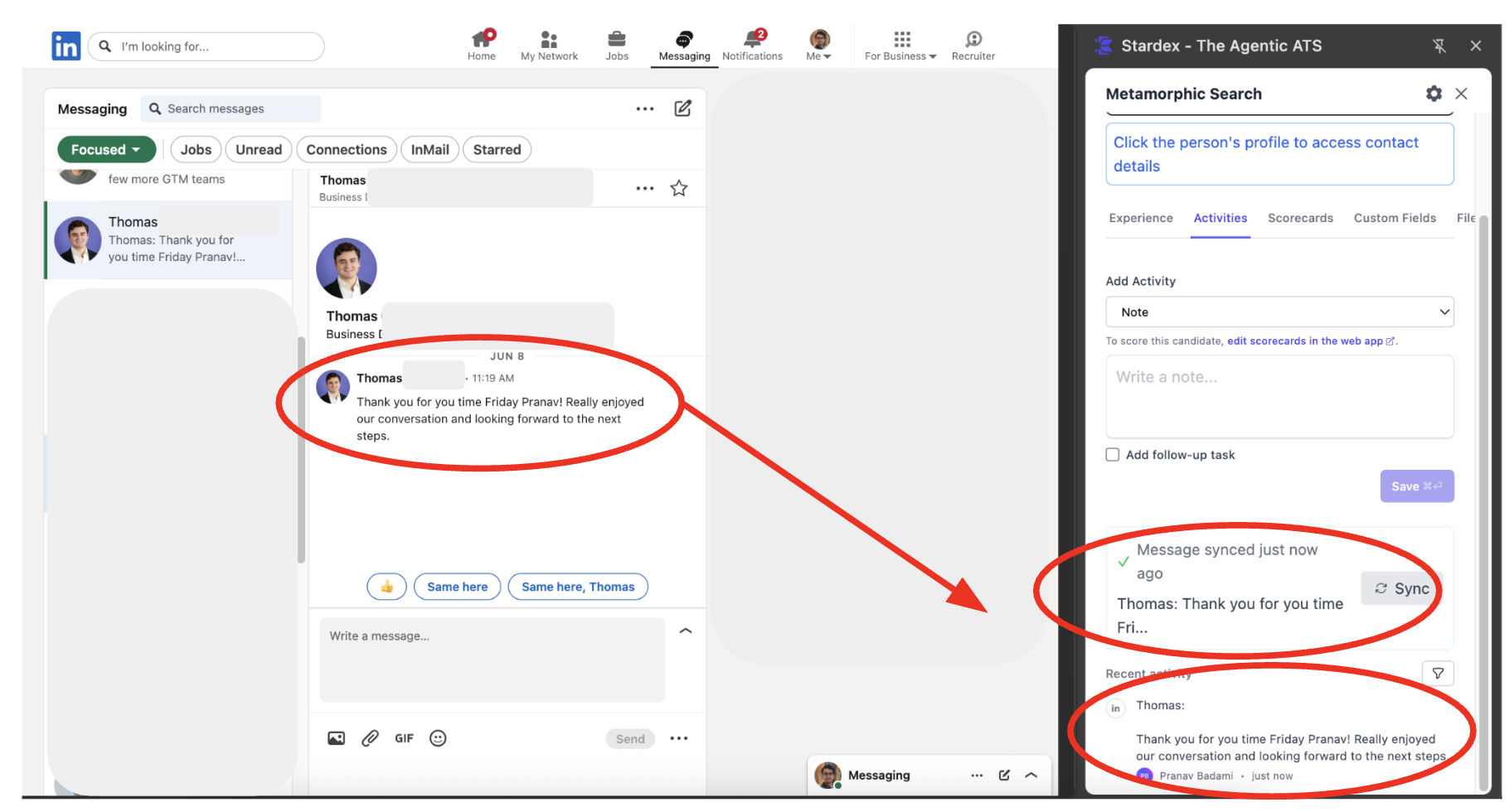 Syncing LinkedIn Messages into Stardex — screenshot 1