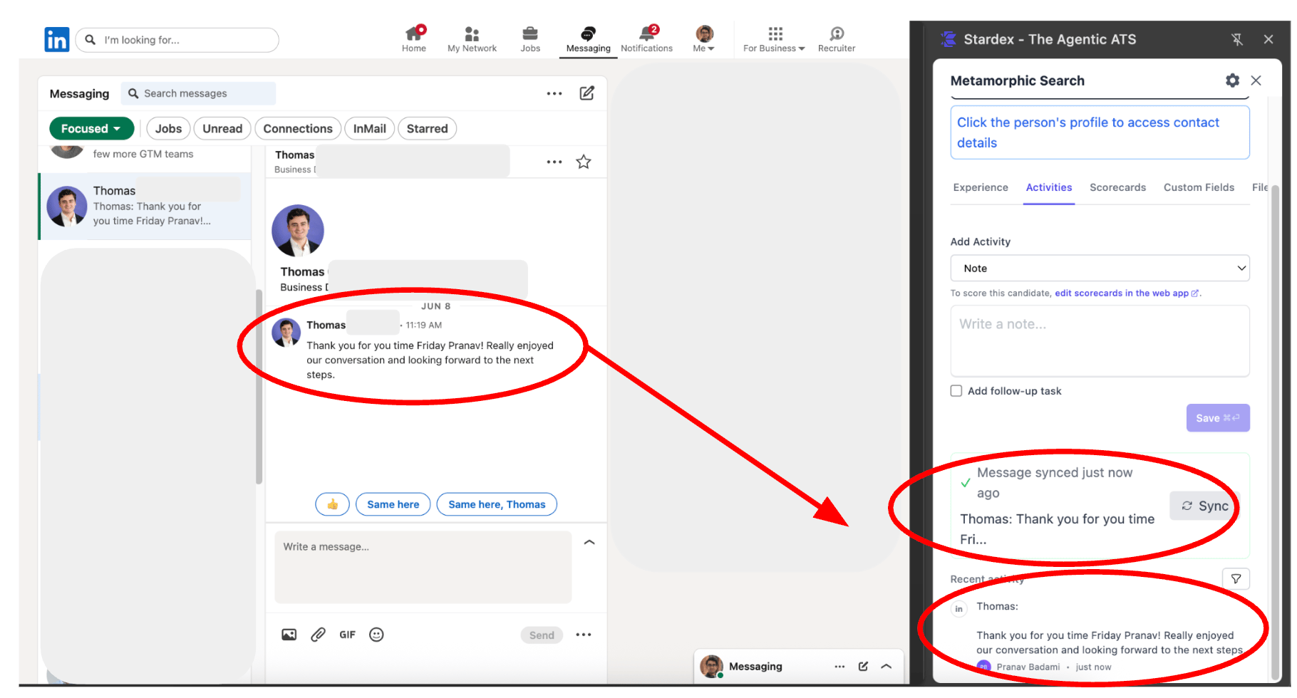 Syncing LinkedIn Messages into Stardex — screenshot 1