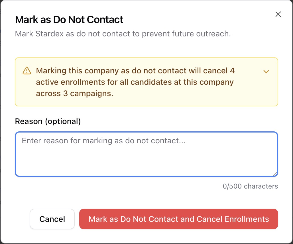 Marking a company as Do Not Contact — screenshot 4