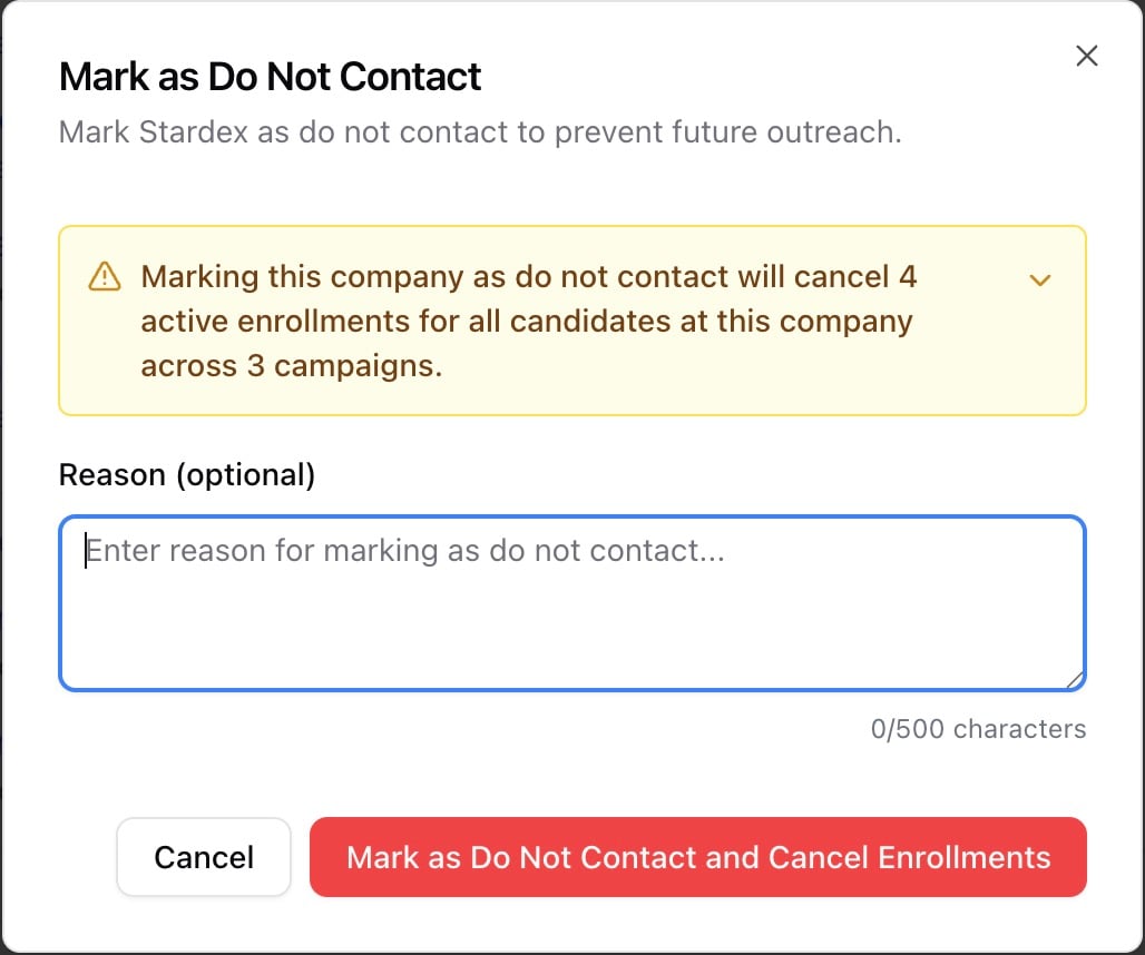 Marking a company as Do Not Contact — screenshot 4
