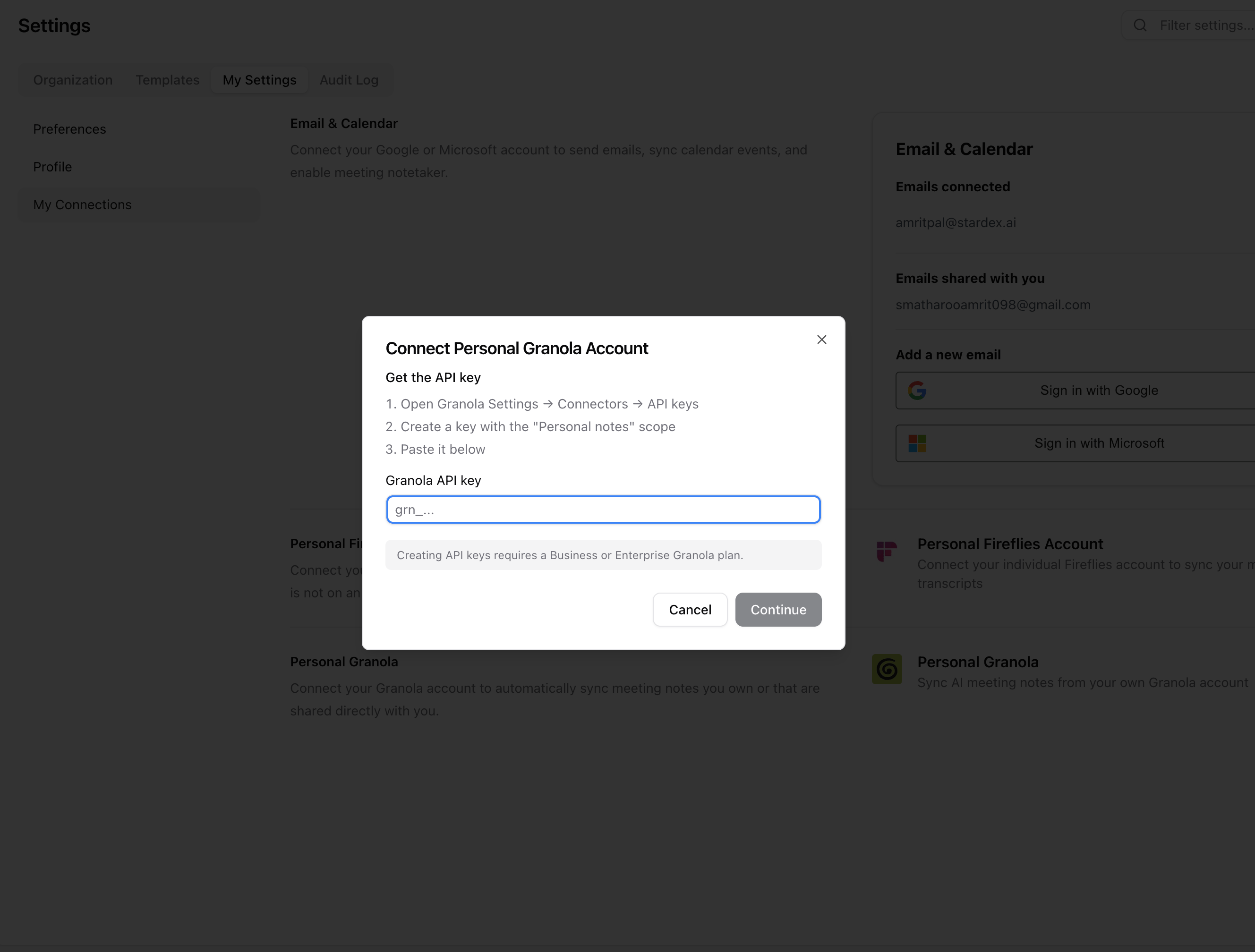 Connecting your Personal Granola account — screenshot 5