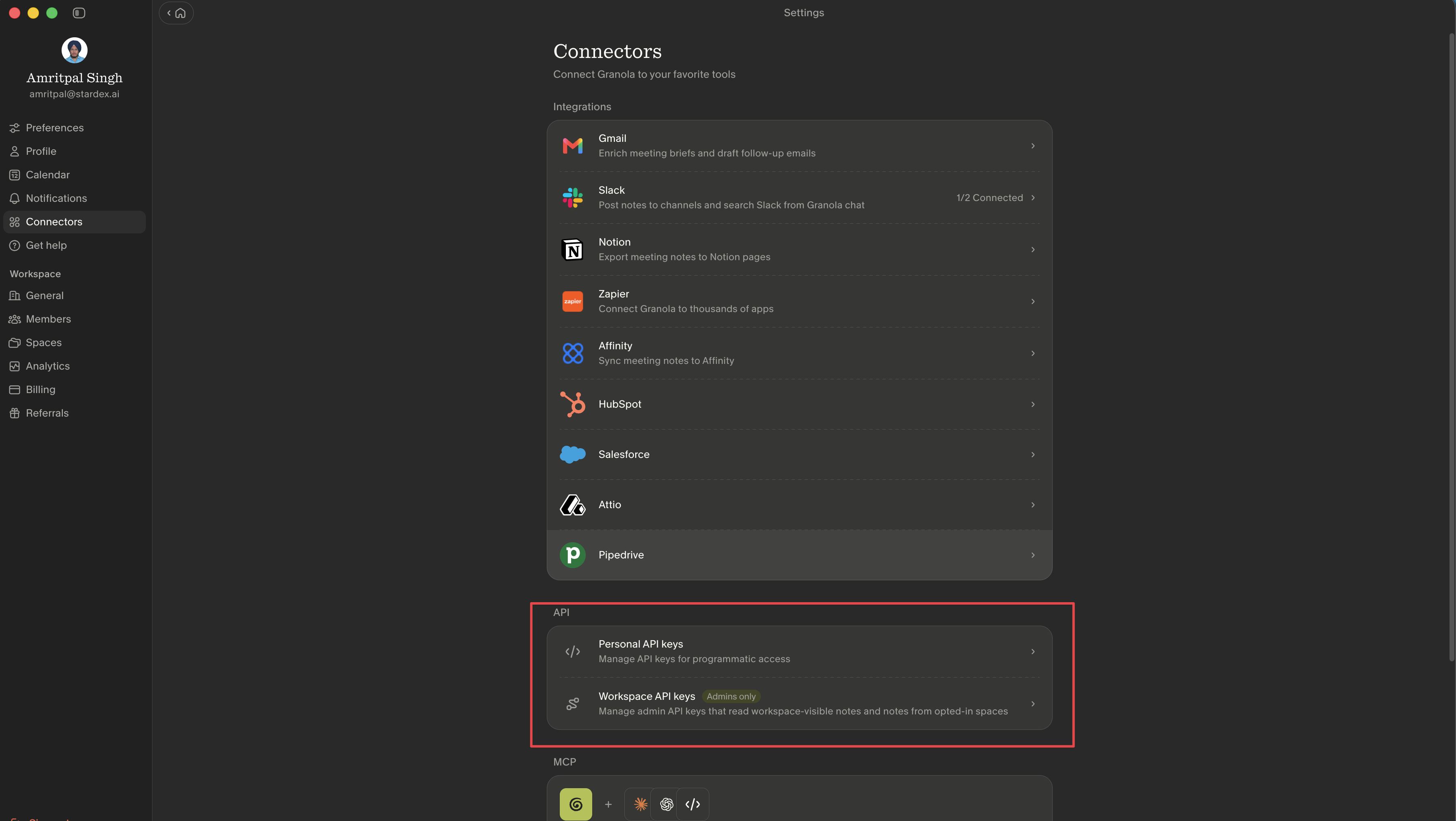 Connecting your Personal Granola account — screenshot 2