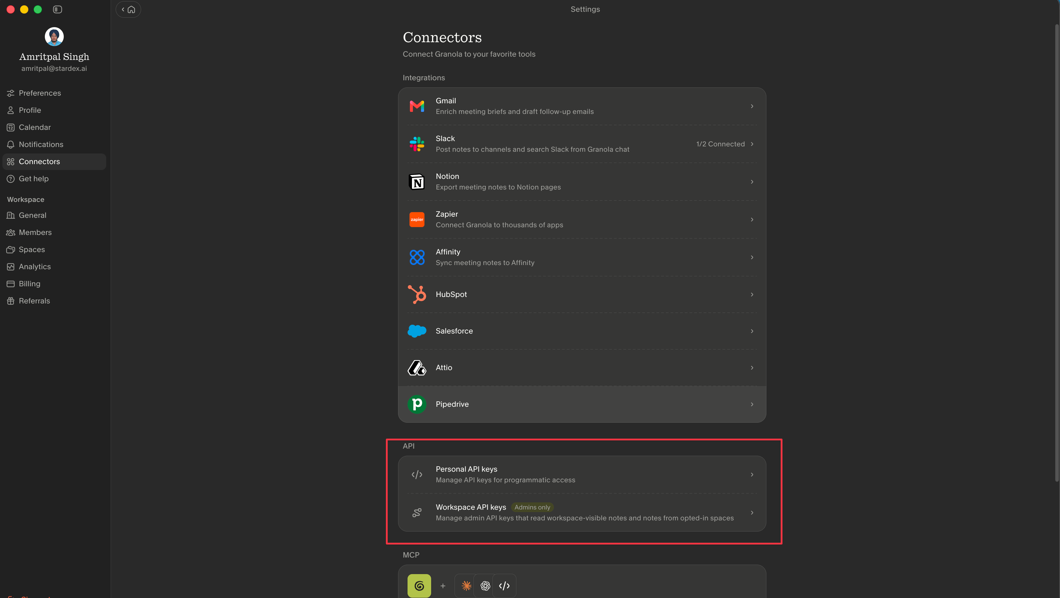 Connecting your Personal Granola account — screenshot 2