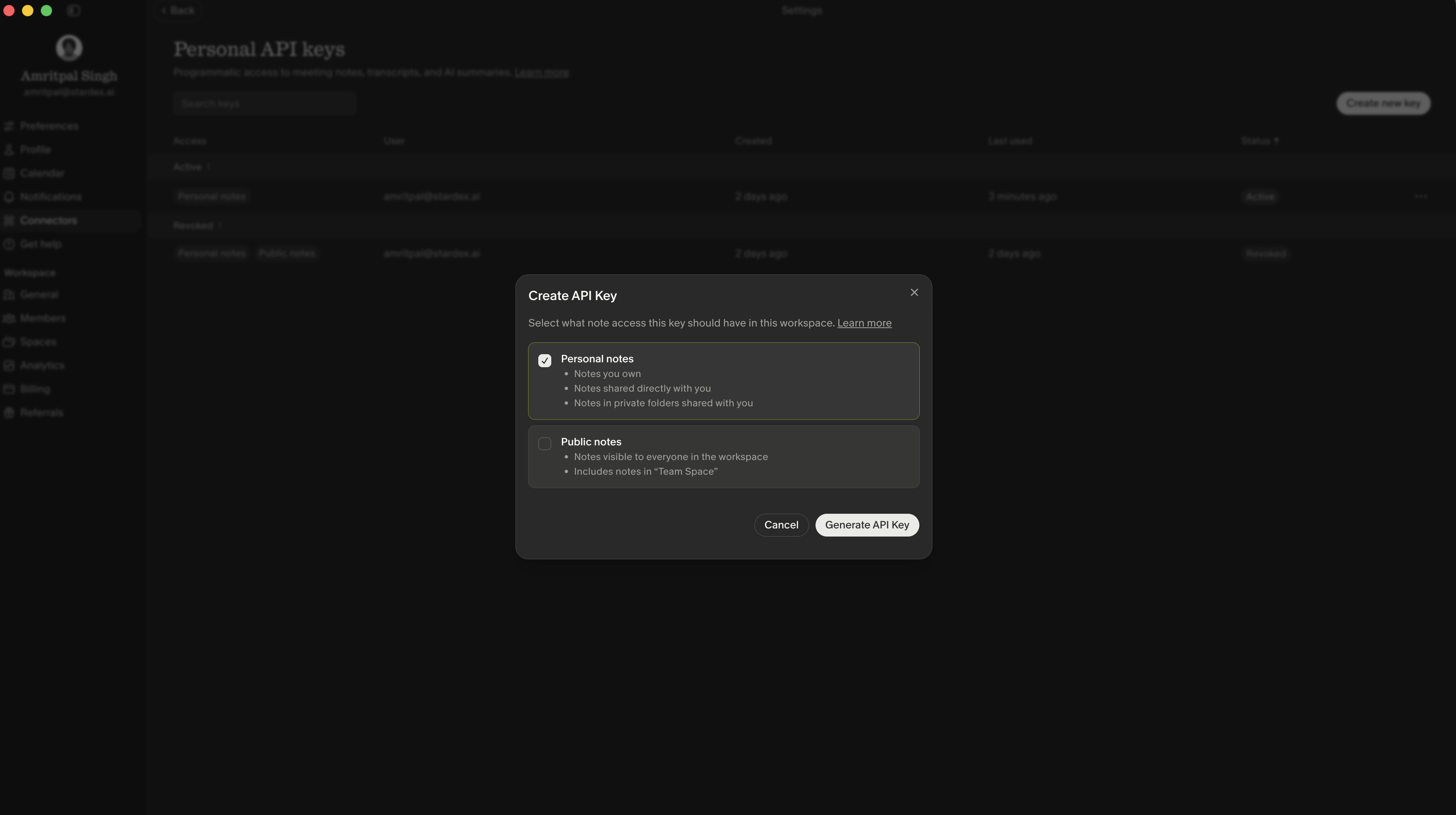 Connecting your Personal Granola account — screenshot 3