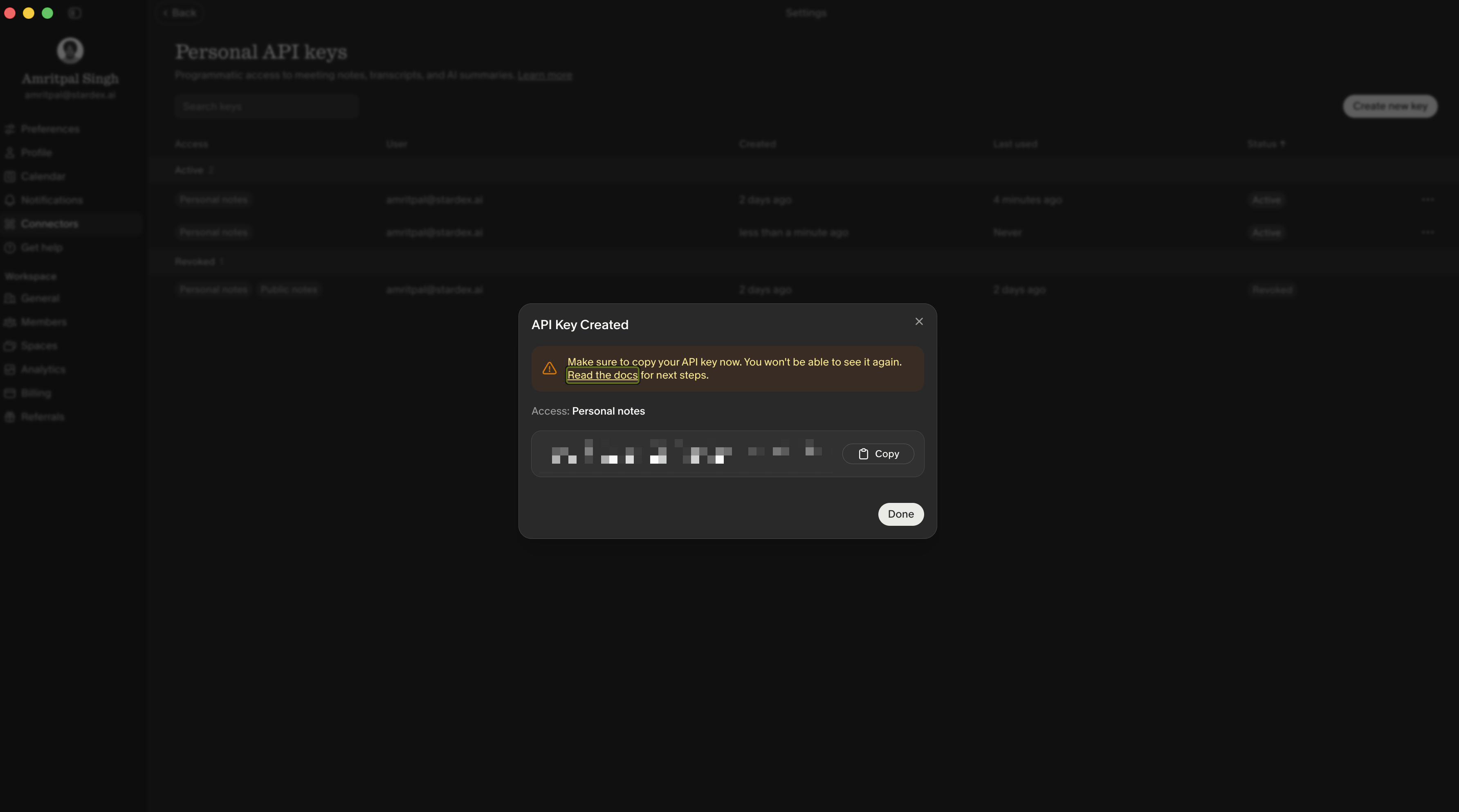Connecting your Personal Granola account — screenshot 4