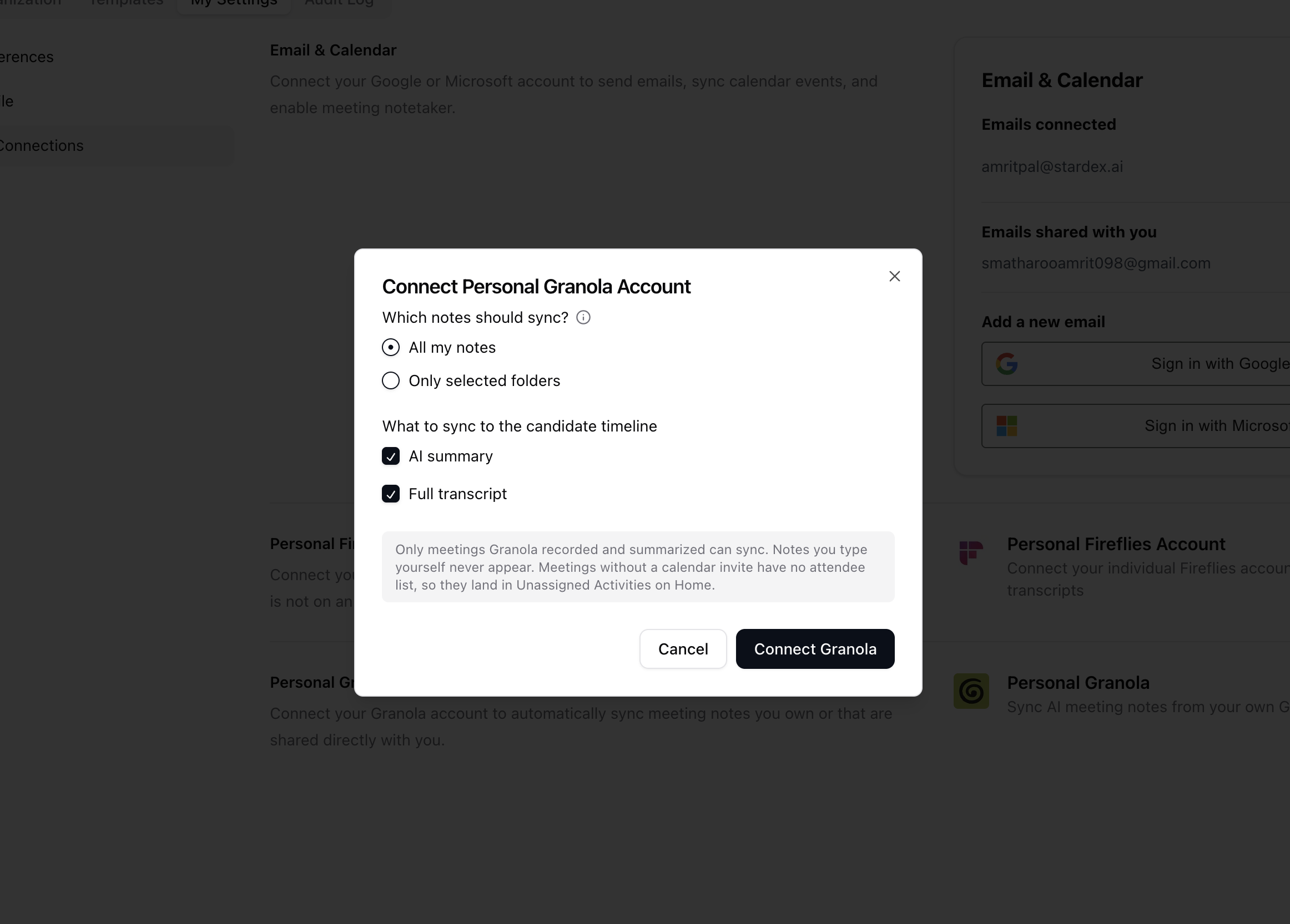 Connecting your Personal Granola account — screenshot 6
