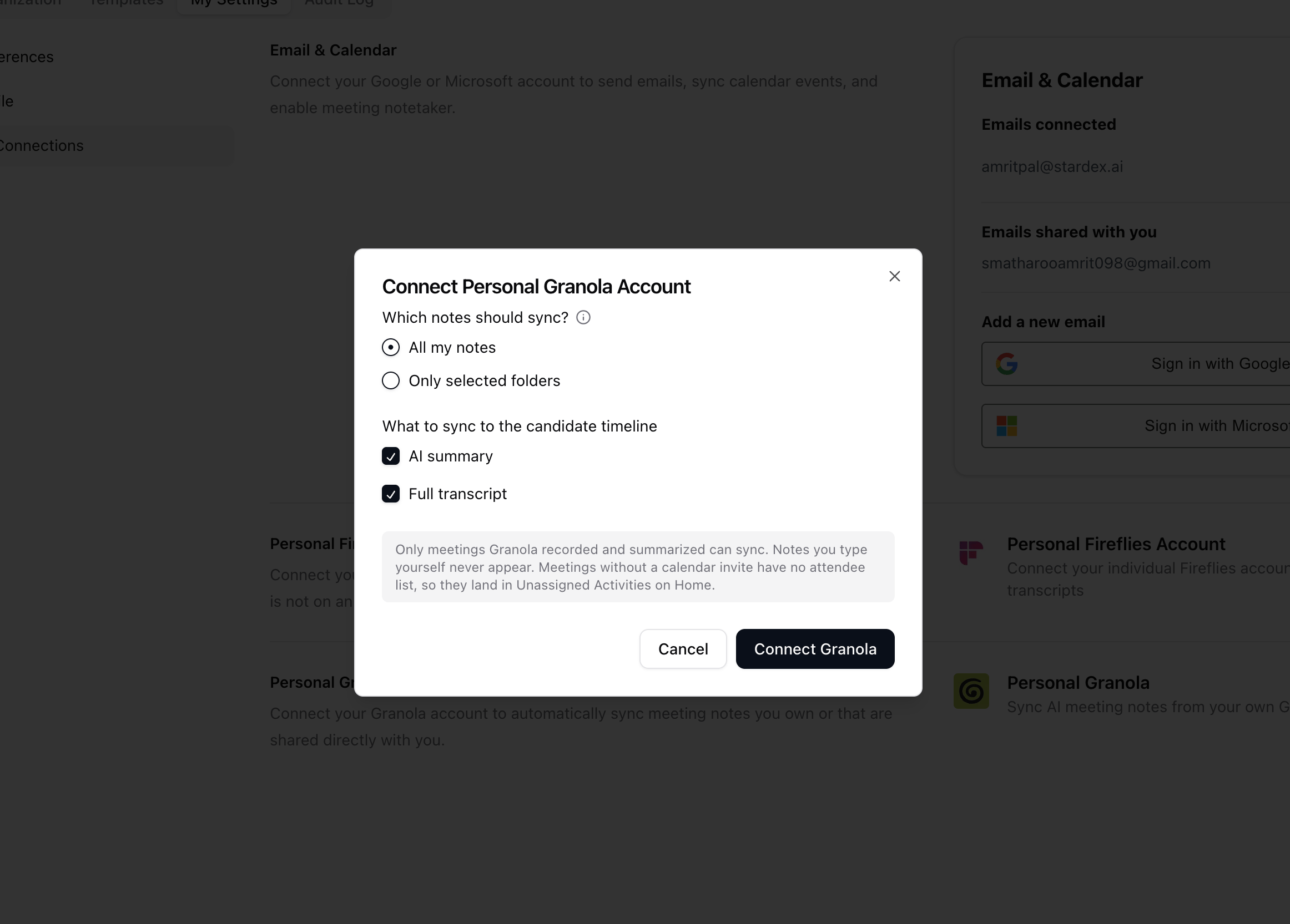 Connecting your Personal Granola account — screenshot 6