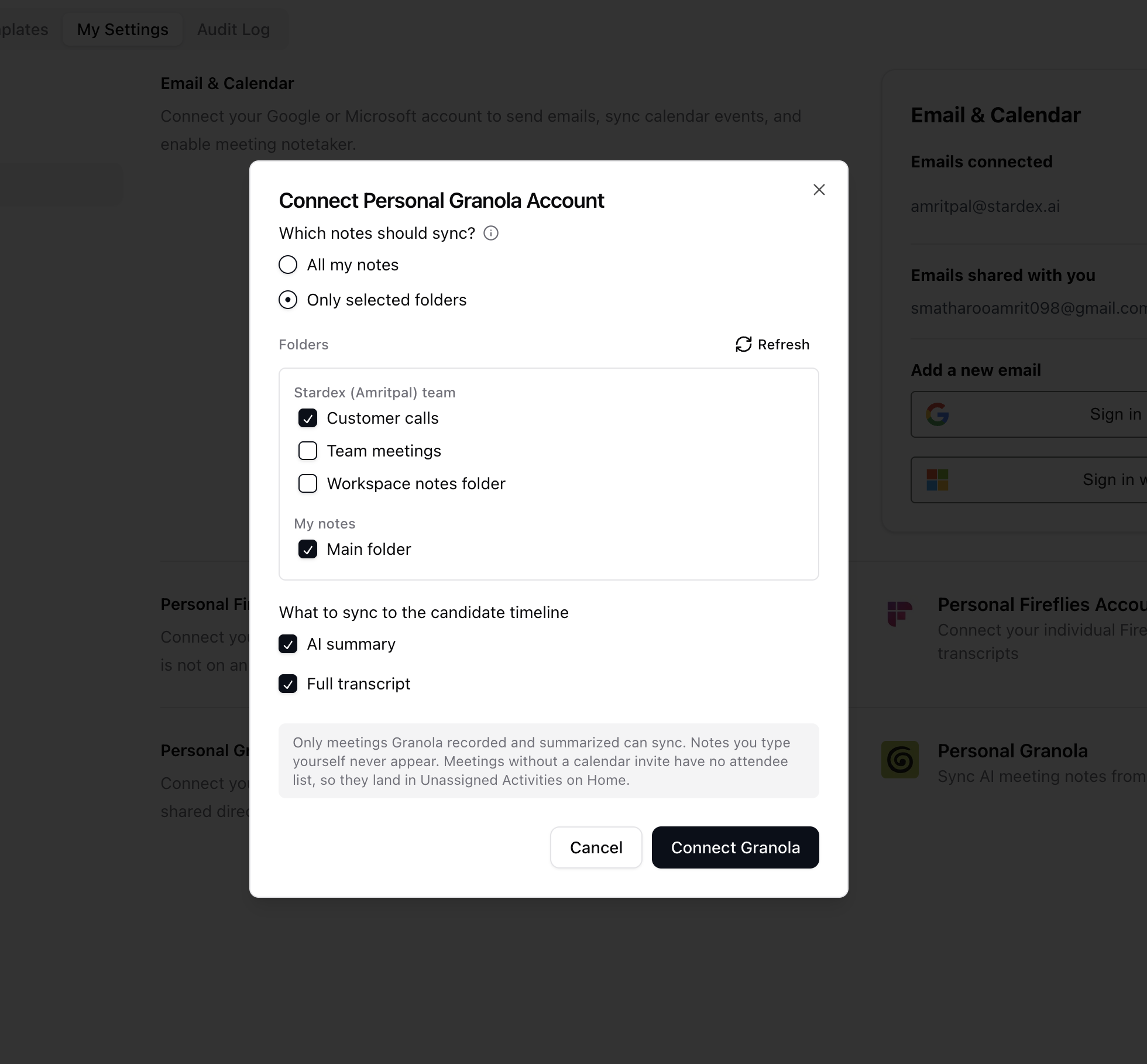 Connecting your Personal Granola account — screenshot 7
