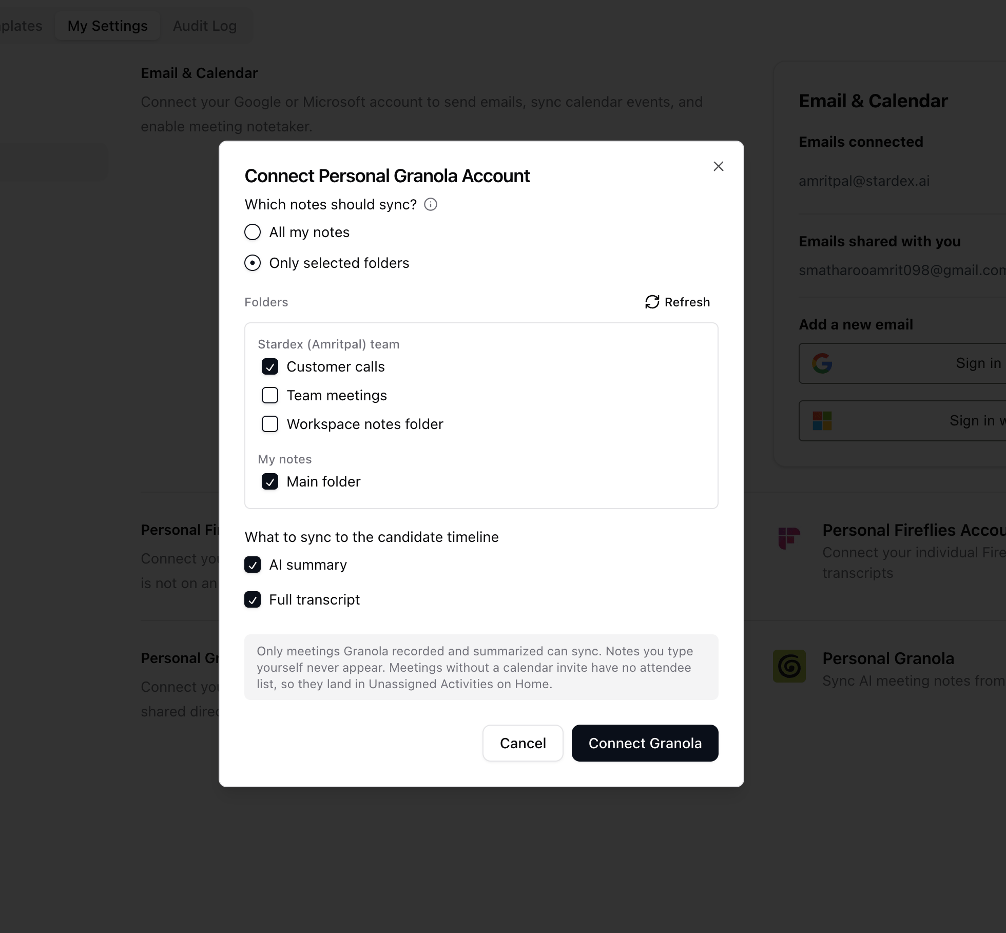 Connecting your Personal Granola account — screenshot 7