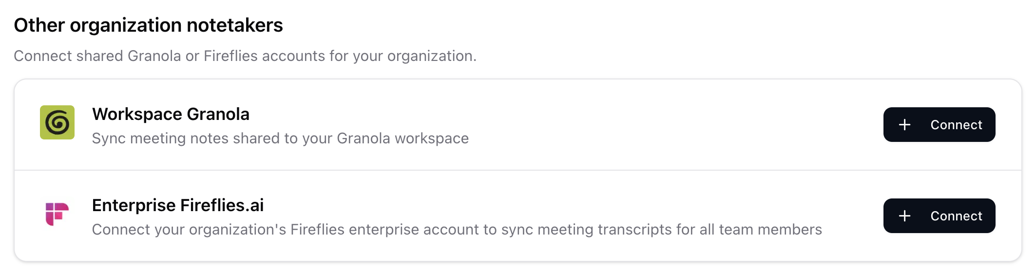 Other organization notetakers with Granola workspace Connect