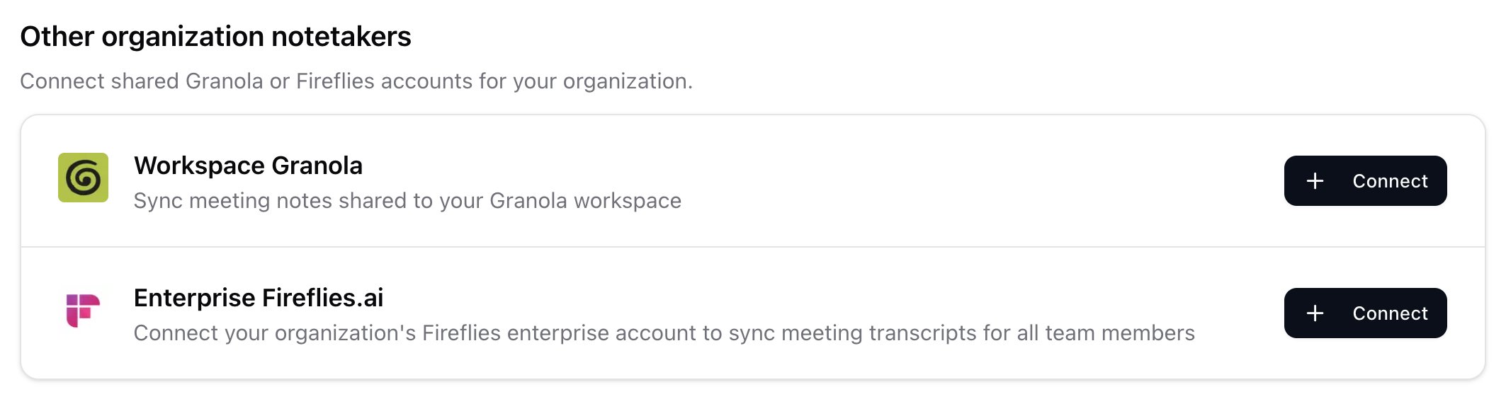 Other organization notetakers with Granola workspace Connect