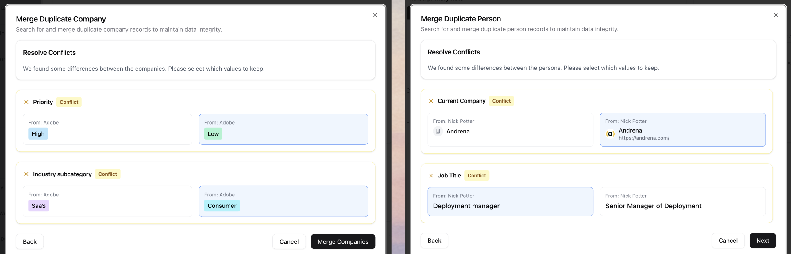 Merging duplicates — screenshot 3
