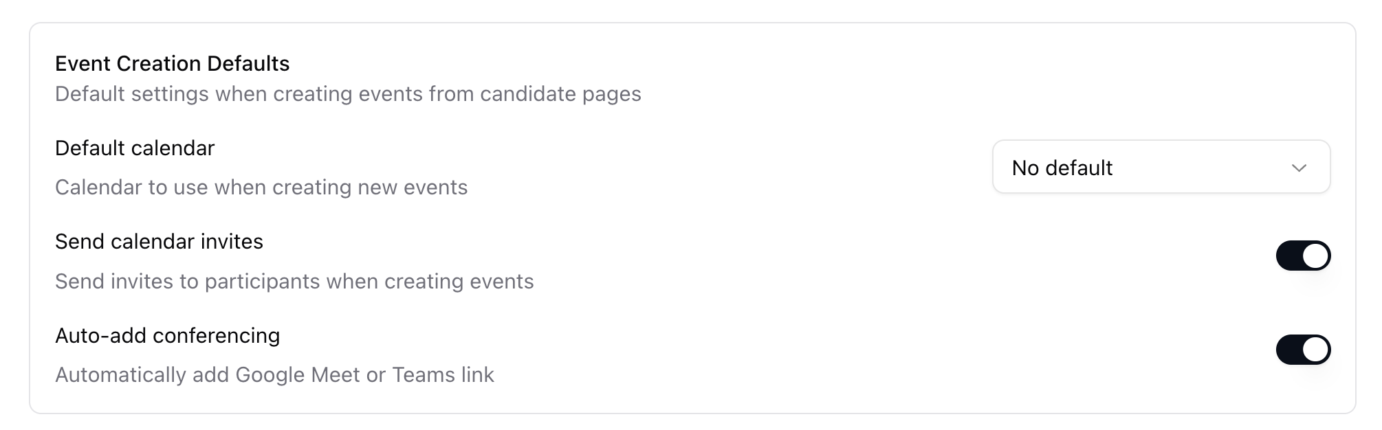 Meeting creation defaults on Calendars