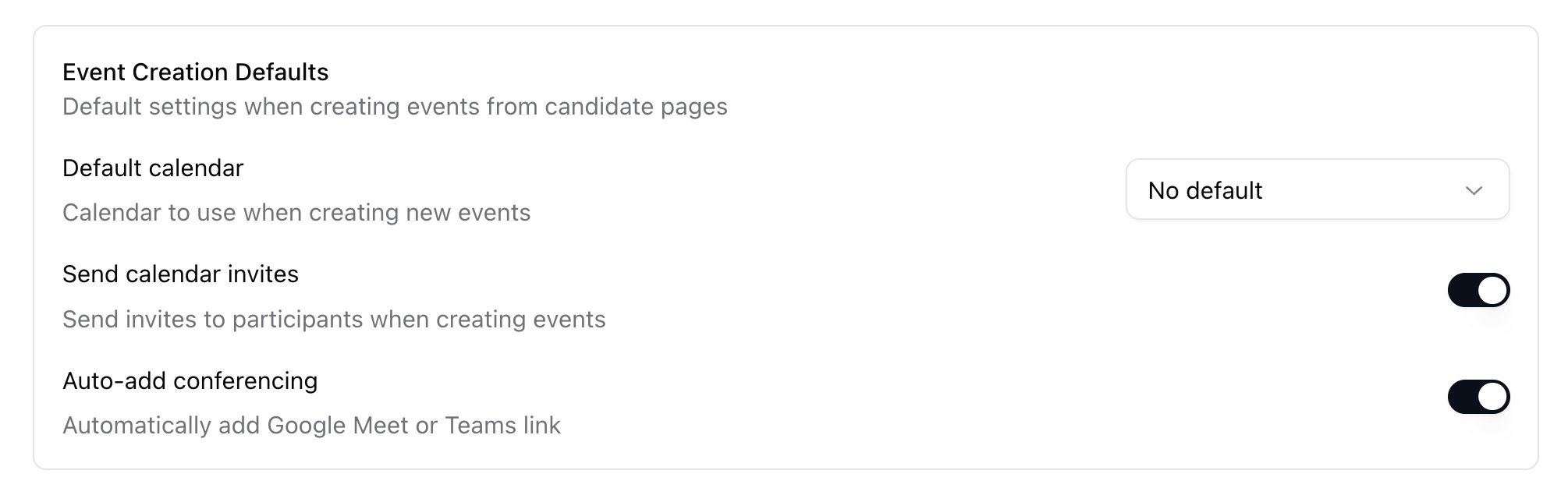 Meeting creation defaults on Calendars