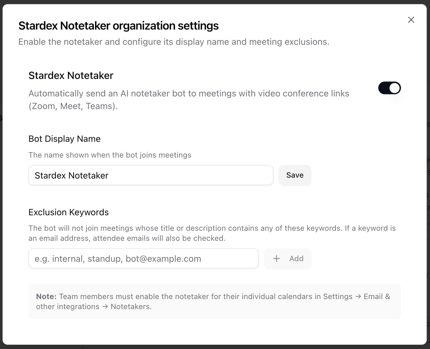 Org notetaker settings dialog